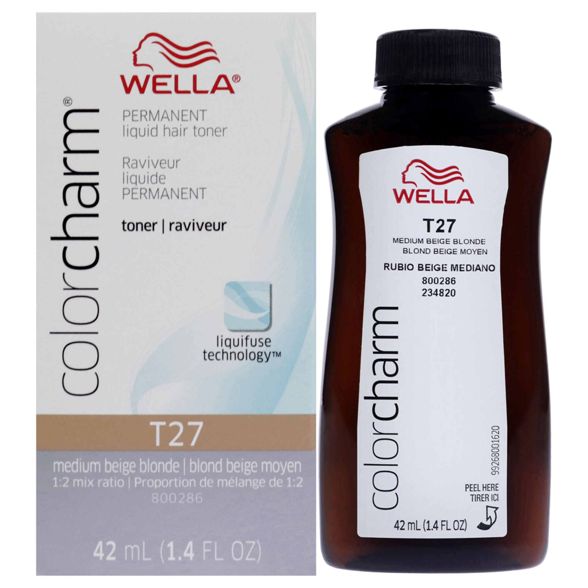 Color Charm Permanent Liquid Toner - T27 Medium Beige Blonde by Wella for Women - 1.4 oz Toner, See Description, hi-res image number 0