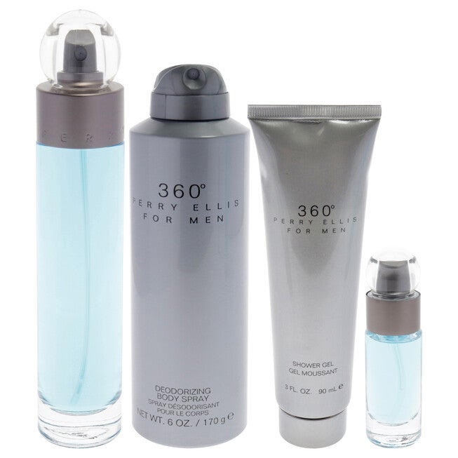 360 by Perry Ellis for Men - 4 Pc Gift Set 3.4oz EDT Spray, 6oz Deodorizing Body Spray, 3.0oz Shower Gel, 0.25oz EDT Spray, NA, alternate image number null