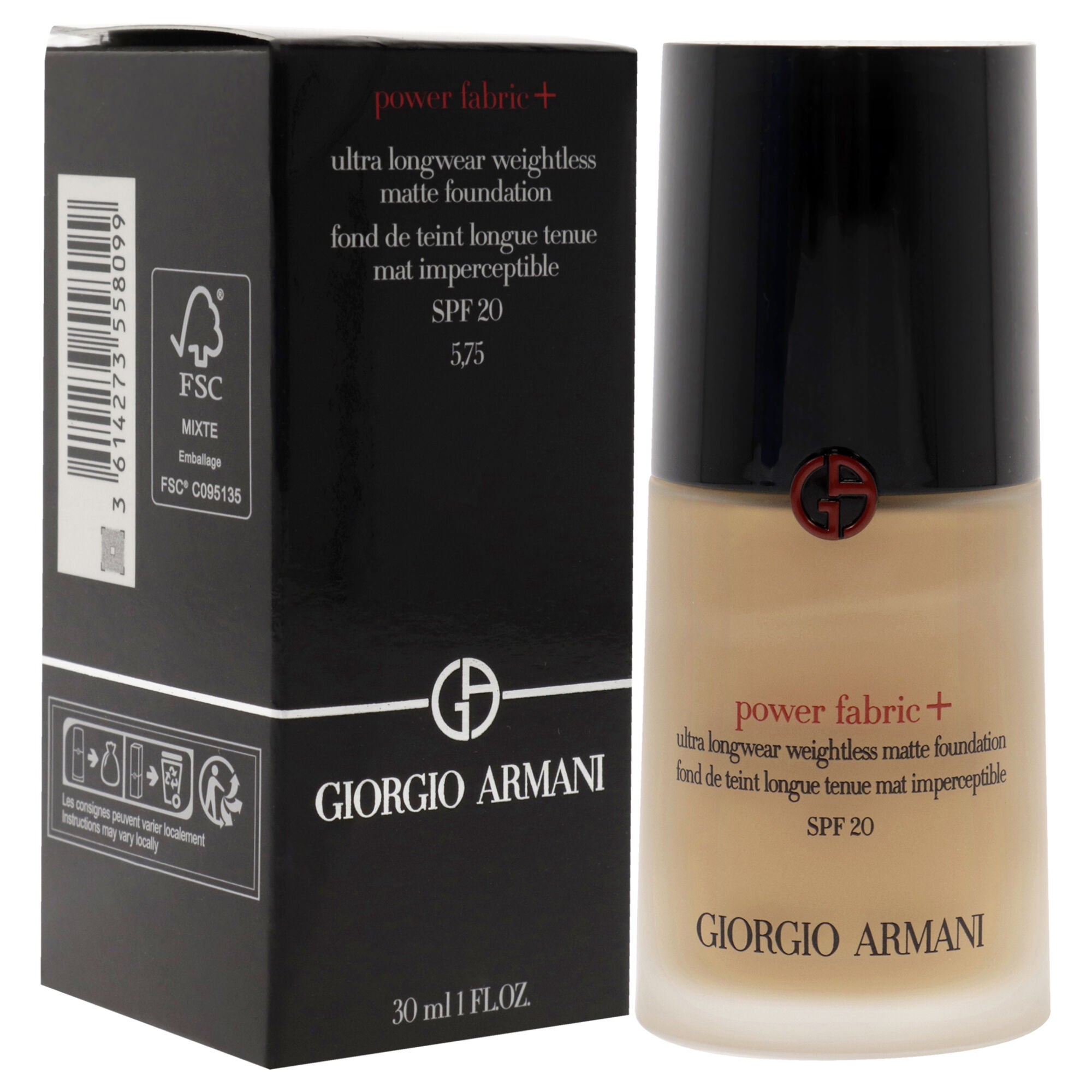 Power Fabric Plus Longwear Weightless Matte Foundation SPF 25 - 5.75 by Giorgio Armani for Women - 1 oz Foundation, See Description, alternate image number 1