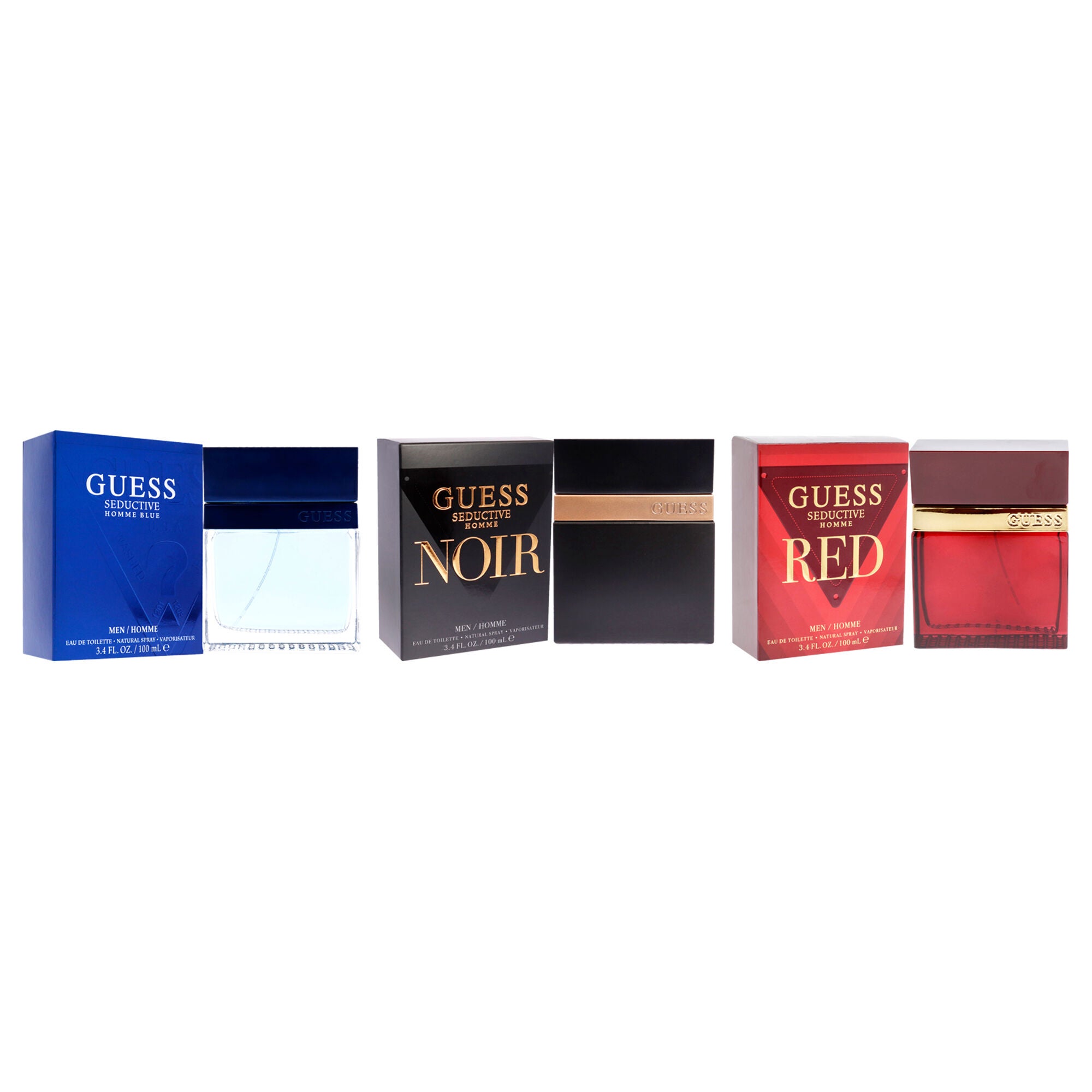 Guess Seductive Kit by Guess for Men - 3 Pc Kit 3.4 oz Seductive Homme Blue EDT Spray, 3.4oz Guess Seductive Homme Noir, 3.4 oz Seductive Red EDT Spray, Clear, alternate image number 2