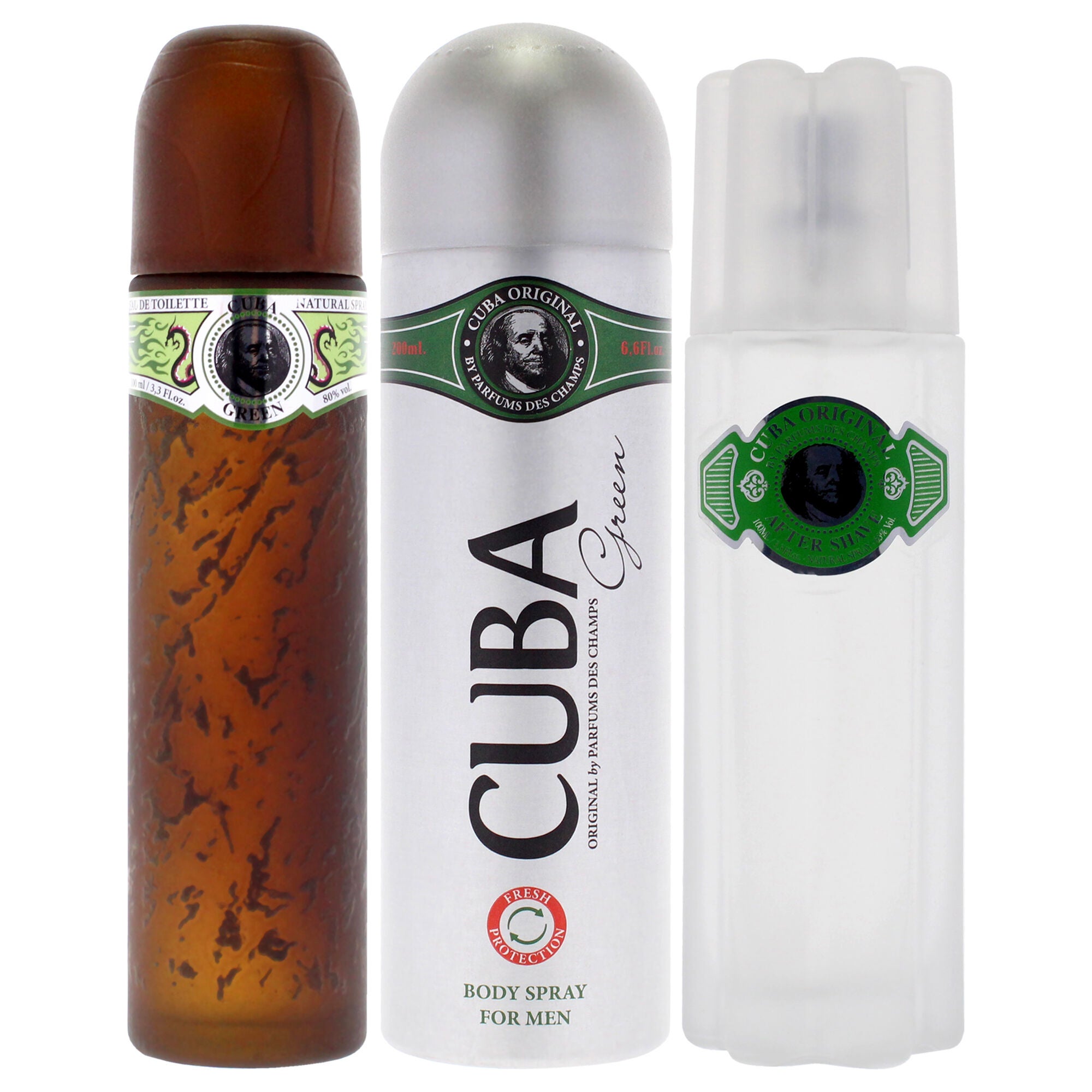 Cuba Green by Cuba for Men - 3 Pc Gift Set 3.3oz EDT Spray, 6.7oz Body Spray, 3.3oz After Shave, See Description, alternate image number 4