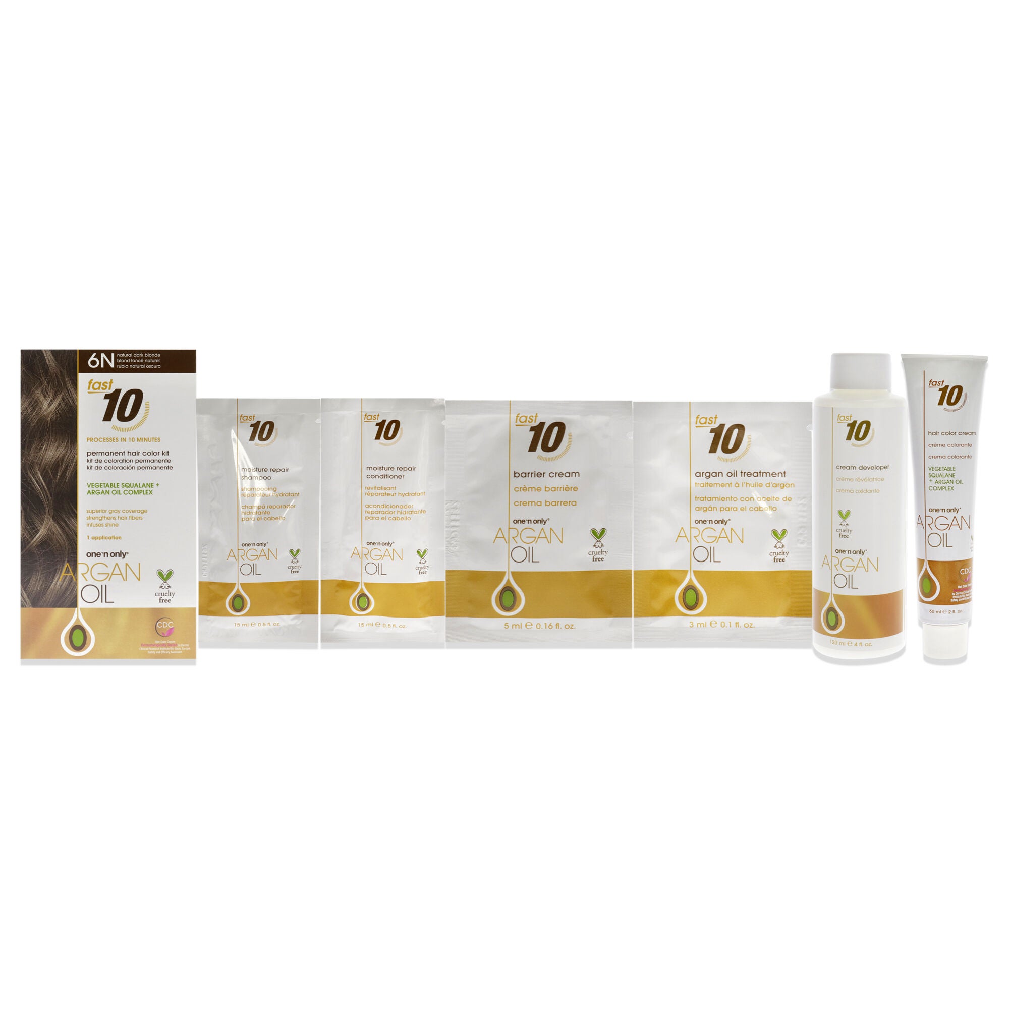 Argan Oil Fast 10 Permanent Hair Color Kit - 6N Natural Dark Blonde by One n Only for Unisex - 1 Pc Hair Color, See Description, hi-res image number 0