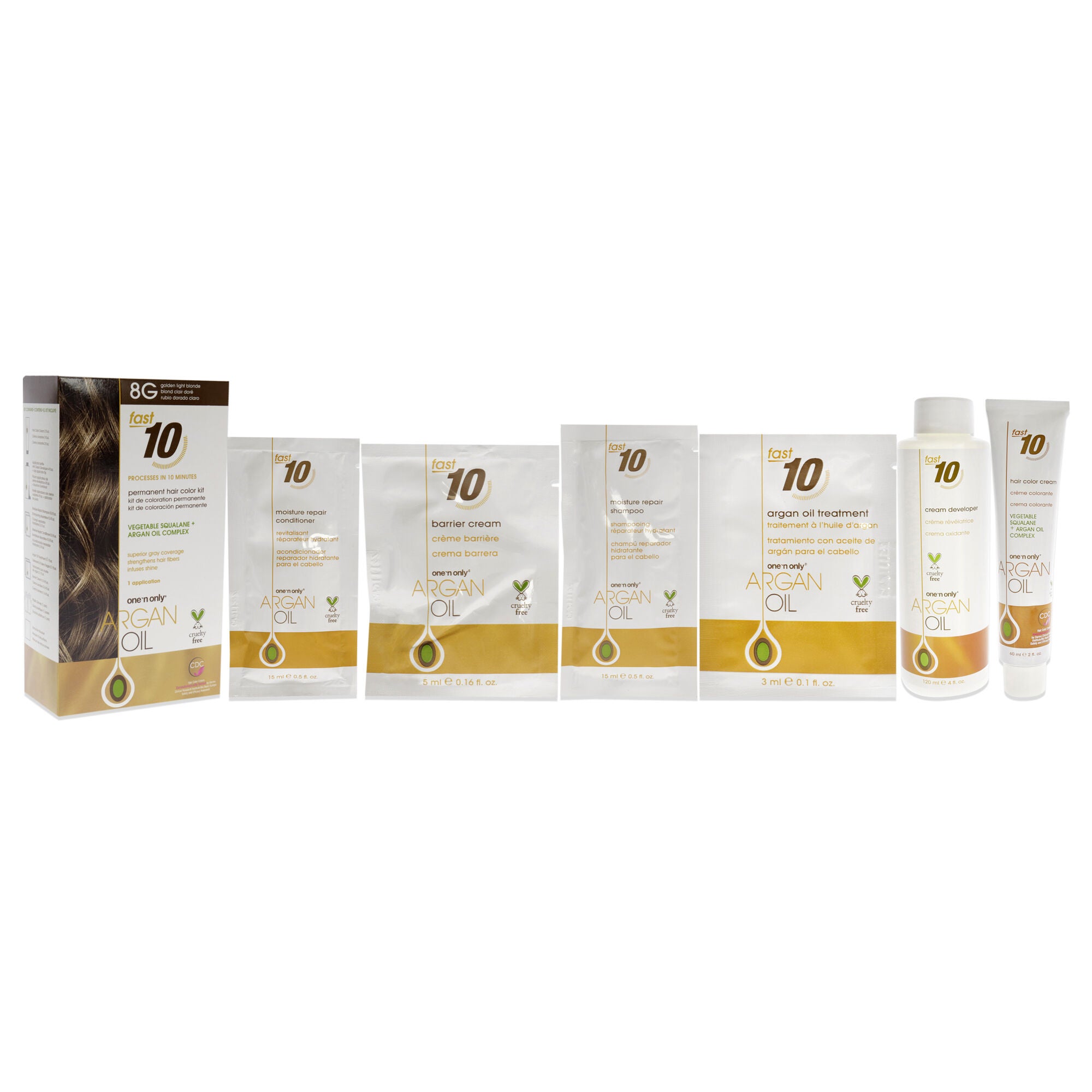 Argan Oil Fast 10 Permanent Hair Color Kit - 8G Golden Light Blonde by One n Only for Unisex - 1 Pc Hair Color, See Description, alternate image number 2