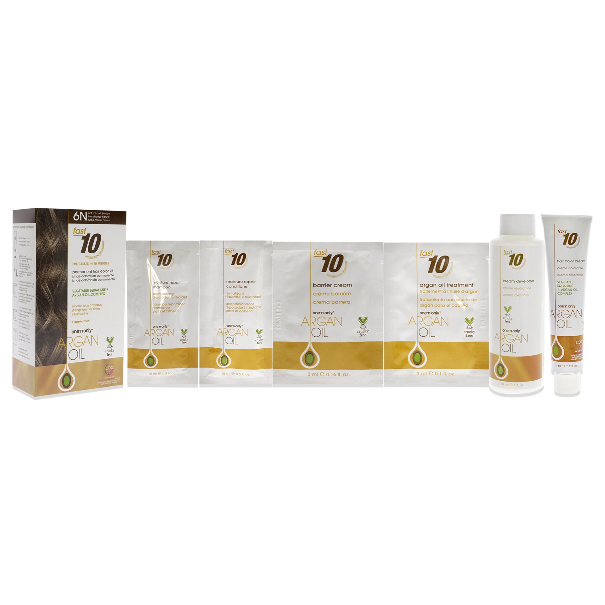 Argan Oil Fast 10 Permanent Hair Color Kit - 6N Natural Dark Blonde by One n Only for Unisex - 1 Pc Hair Color, See Description, alternate image number 2