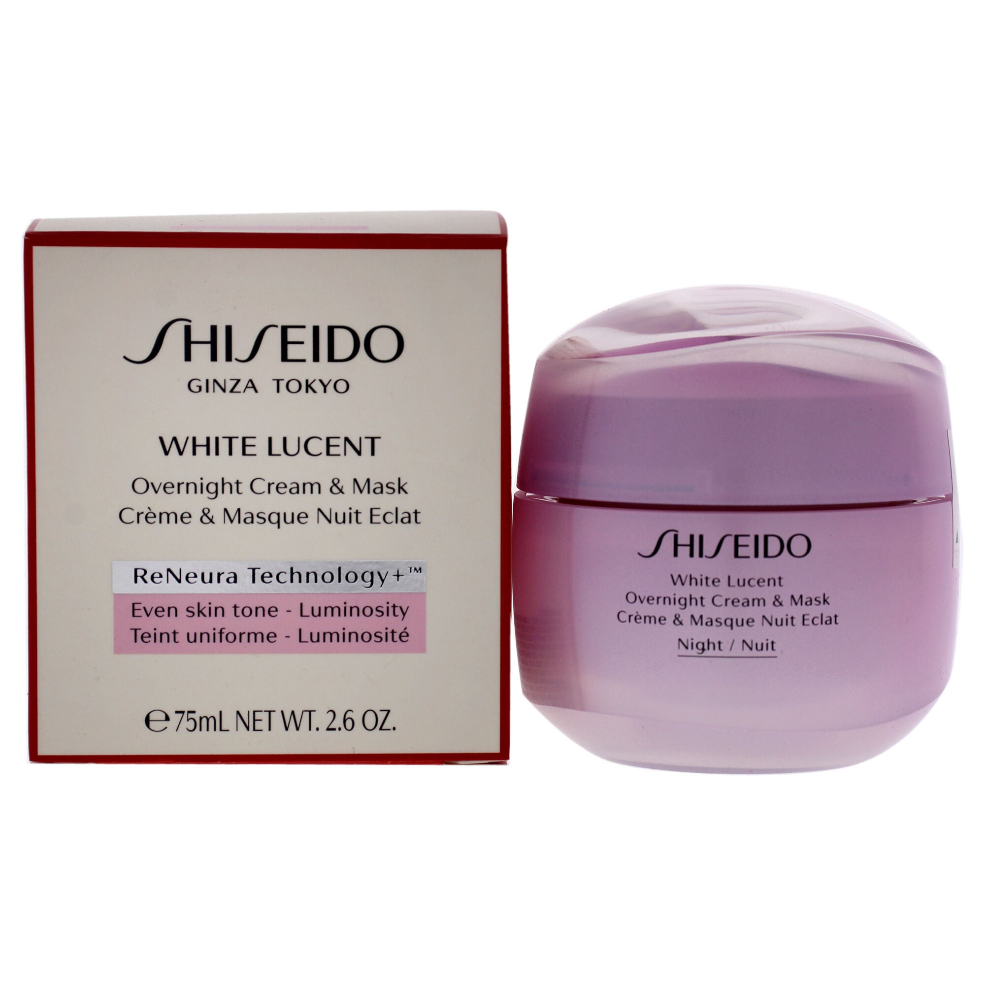 White Lucent Overnight Cream and Mask by Shiseido for Women - 2.6 oz Cream, See Description, hi-res image number 0