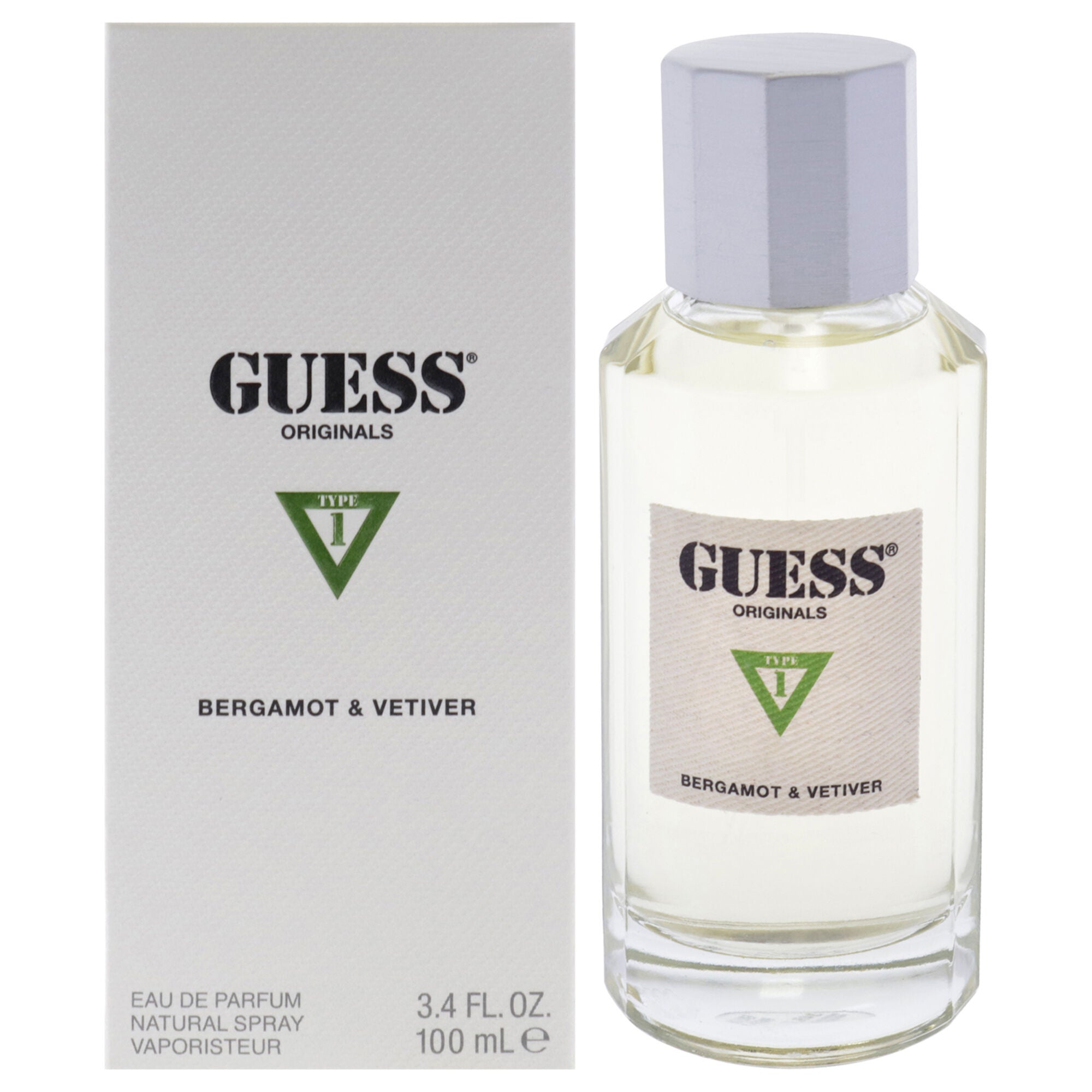 Guess Originals Type 1 Bergamot and Vetiver by Guess for Unisex - 3.4 oz EDP Spray, Clear, hi-res image number 0