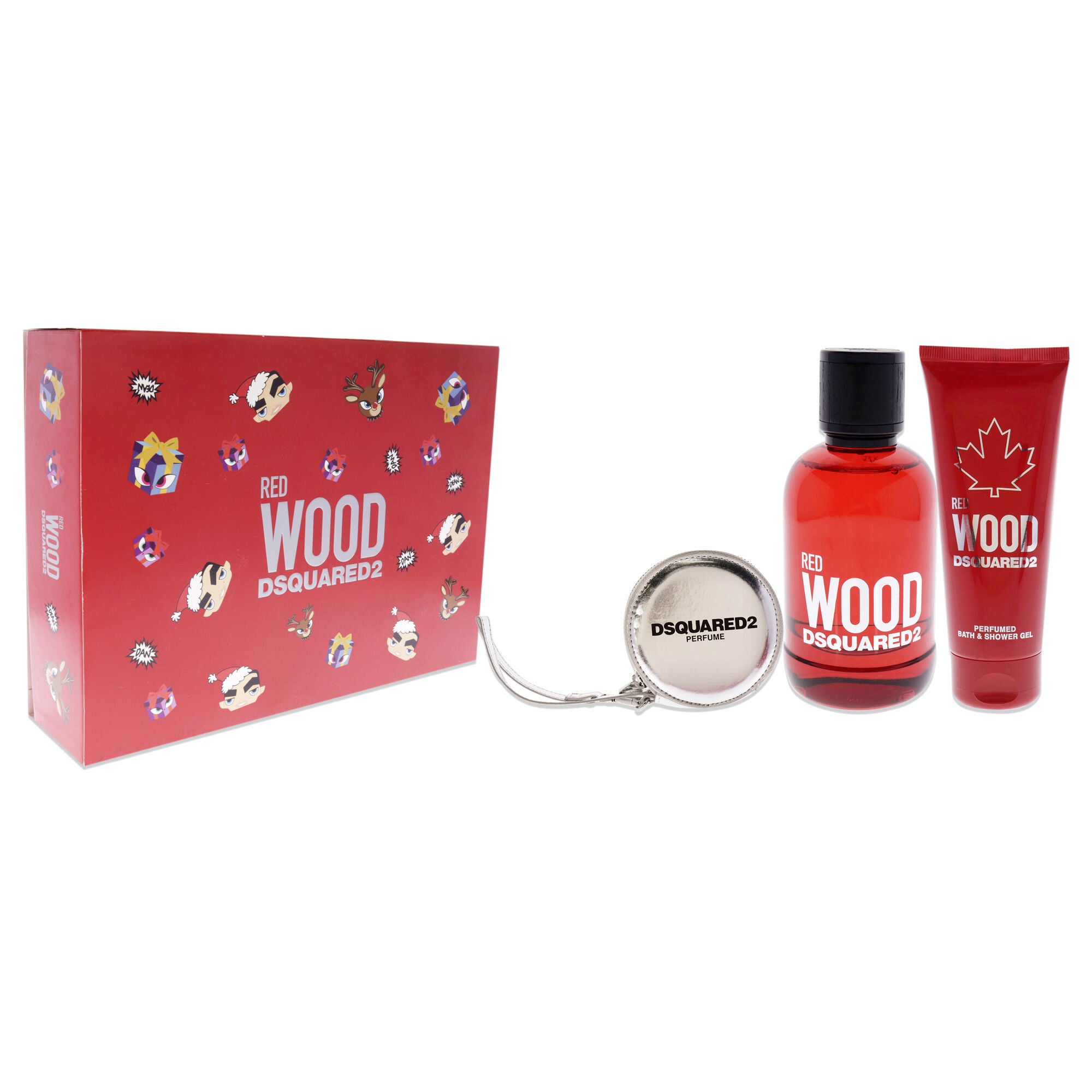 Red Wood by Dsquared2 for Women - 3 Pc Gift Set 3.4oz EDT Spray, 3.4oz Perfumed Bath and Shower Gel, Silver Round Purse, Clear, alternate image number 2