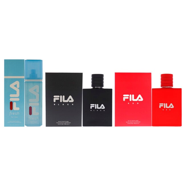 Fila Kit by Fila for Men - 3 Pc Kit 3.4oz Fila Black EDT Spray, 3.4oz Fila Fresh EDT Spray, 3.4oz Fila Red EDT Spray, See Description, hi-res image number 0