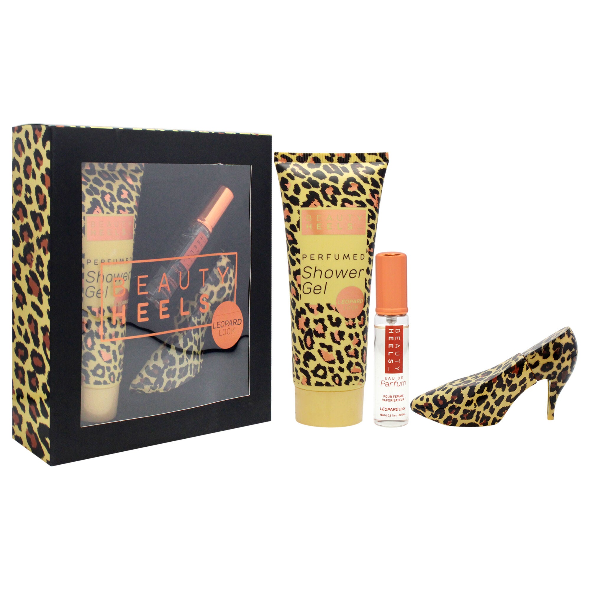 Beauty Heels Leopard Edition by Glamour and Heels for Women - 3 Pc Gift Set 1oz EDP Spray, 0.51oz EDP Spray, 4oz Shower Gel, See Description, alternate image number 2