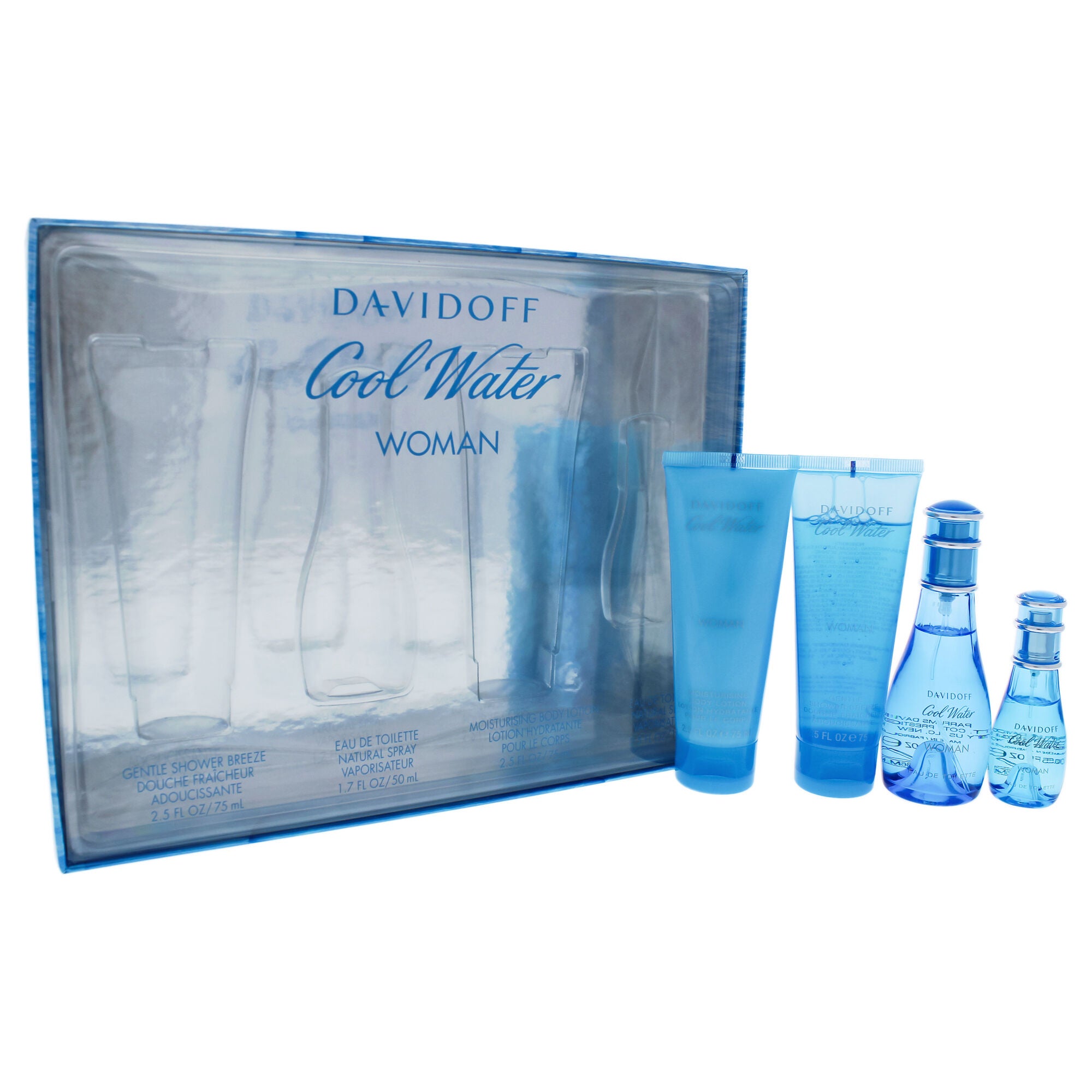 Cool Water by Davidoff for Women - 4 Pc Gift Set 1.7oz EDT Spray, 2.5oz Gentle Shower Breeze, 2.5oz Moisturizing Body Lotion, 0.5oz EDT Spray, See Description, alternate image number 3
