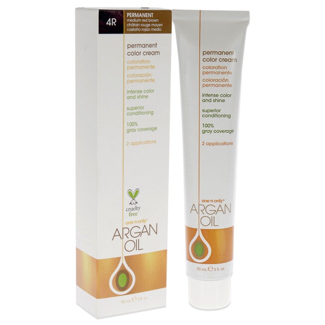 Argan Oil Permanent Color Cream - 4R Medium Red Brown by One n Only for Unisex - 3 oz Hair Color, See Description, alternate image number 1