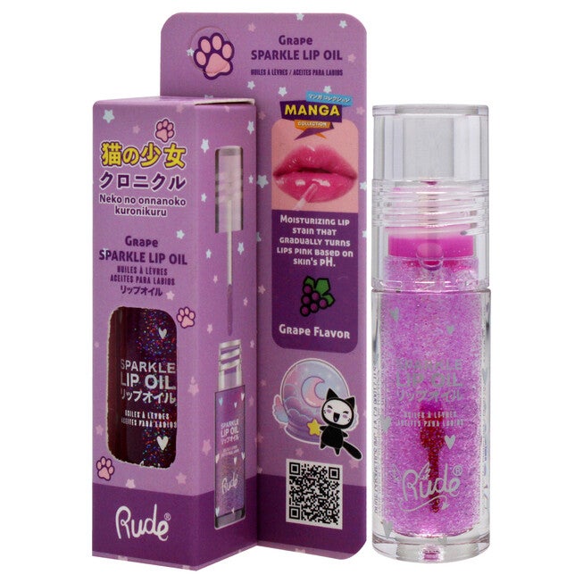 Manga Collection Sparkle Lip Oil - Grape by Rude Cosmetics for Women 0.14oz Lip Oil, See Description, alternate image number 3
