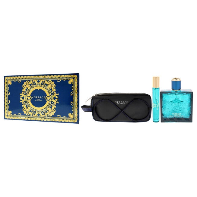 Versace Eros by Versace for Men - 3 Pc Gift Set - 3.4oz EDP Spray, 0.3oz EDP Spray, Pouch, See Description, alternate image number null