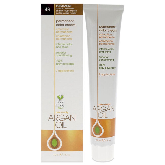 Argan Oil Permanent Color Cream - 4R Medium Red Brown by One n Only for Unisex - 3 oz Hair Color, See Description, hi-res image number 0