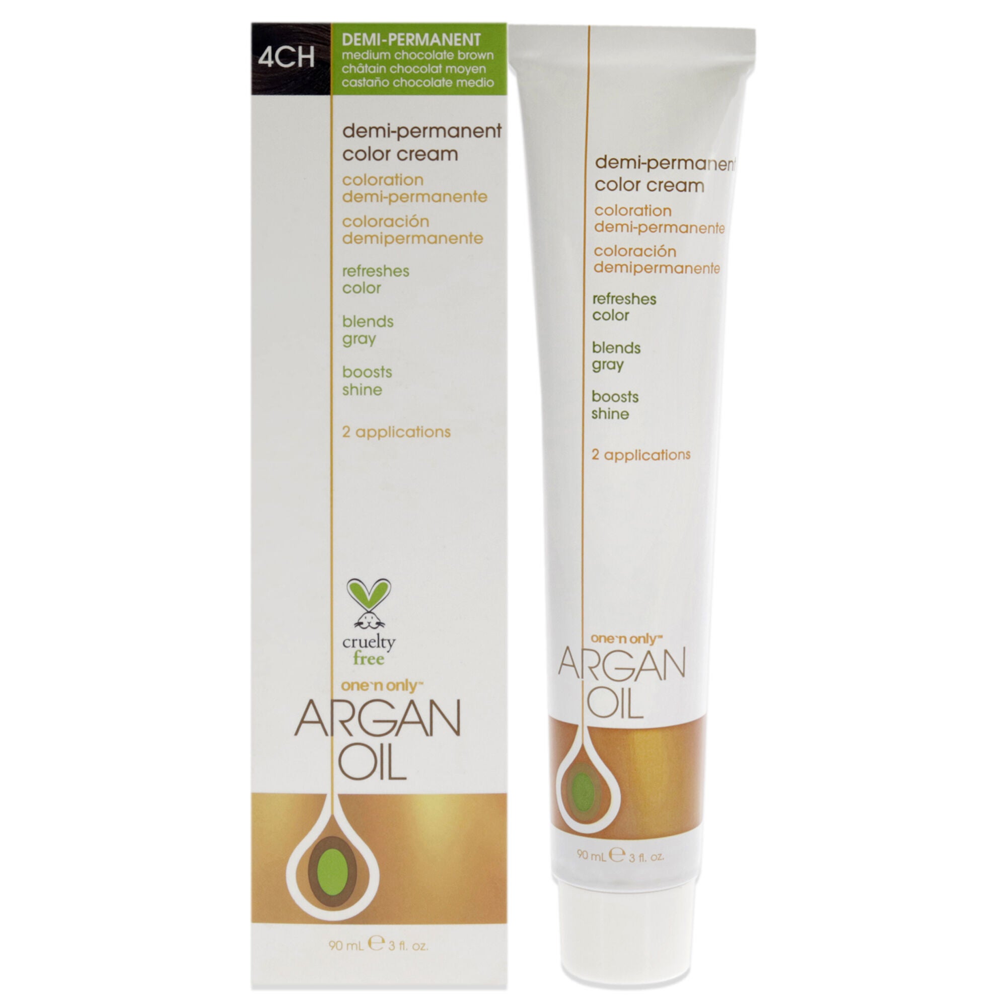 Argan Oil Demi-Permanent Color Cream - 4CH Medium Chocolate Brown by One n Only for Unisex - 3 oz Hair Color, See Description, hi-res image number 0