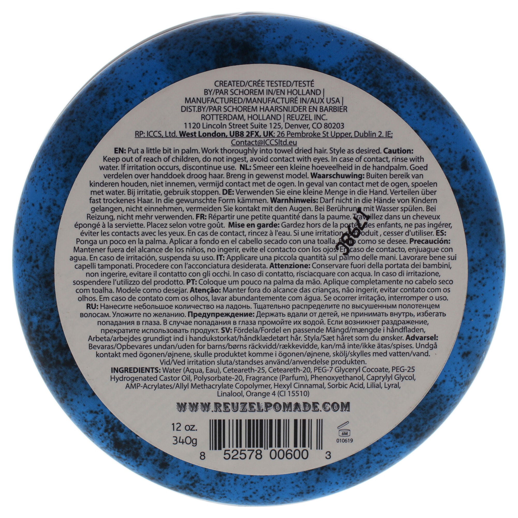 Blue Strong Hold Water Soluble Pomade by Reuzel for Men - 12 oz Pomade, , alternate image number 3