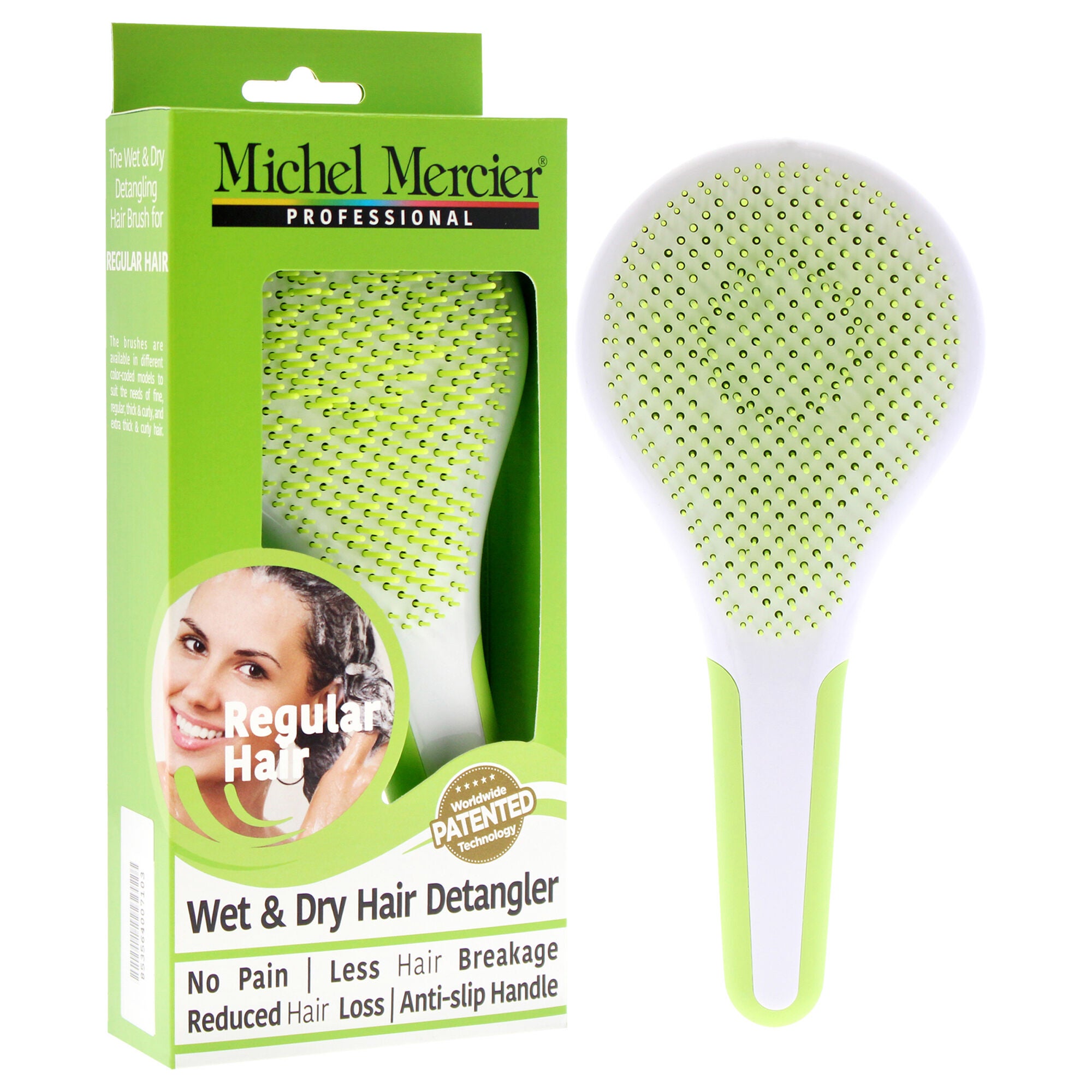 Wet and Dry Hair Detangler Regular Hair - Green-White by Michel Mercier for Women - 1 Pc Hair Brush, See Description, alternate image number 1