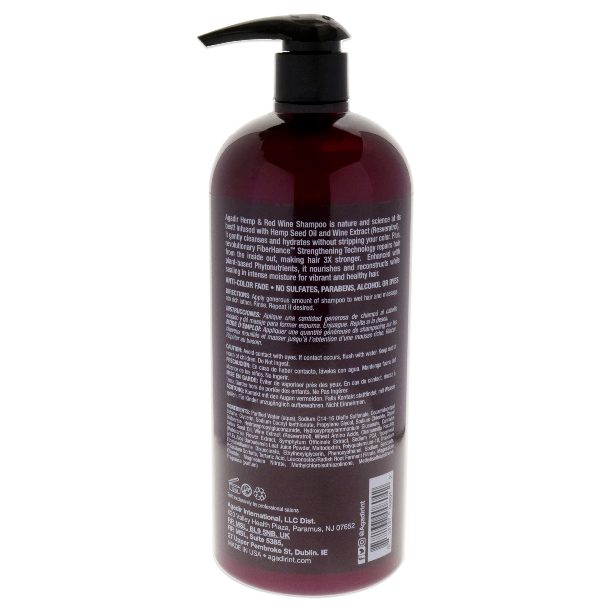 Hemp and Red Wine Moisturizing Shampoo by Agadir for Unisex - 33.8 oz Shampoo, See Description, alternate image number 2