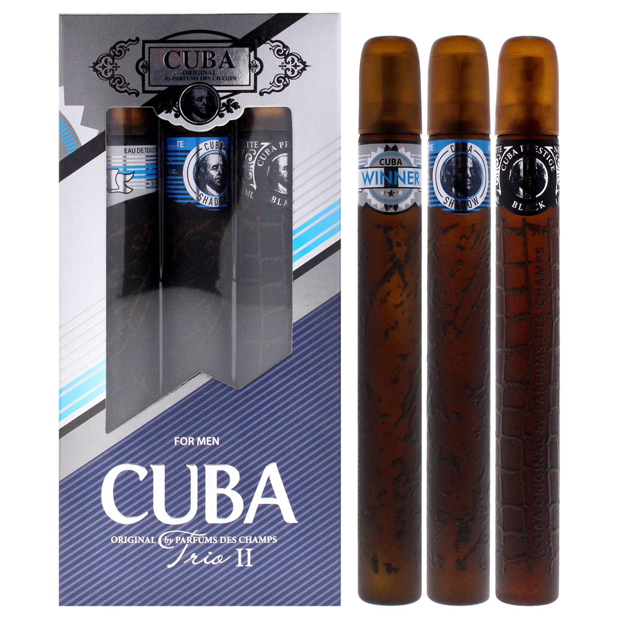 Cuba Trio 2 by Cuba for Men - 3 Pc Gift Set 1.17oz Cuba Winner EDT Spray, 1.17oz Cuba Shadow EDT Spray, 1.17oz Cuba Prestige Black EDT Spray, See Description, hi-res image number 0