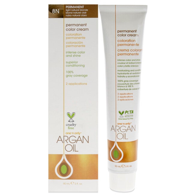 Argan Oil Permanent Color Cream - 8N Light Natural Blonde by One n Only for Unisex - 3 oz Hair Color, See Description, hi-res image number 0