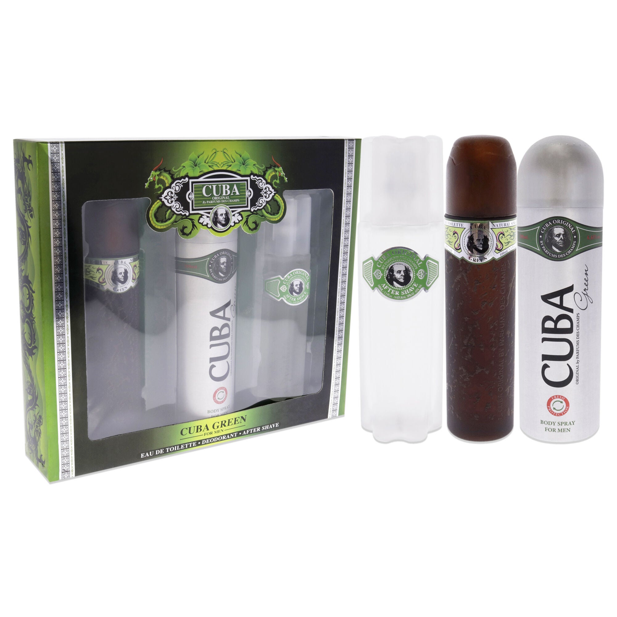 Cuba Green by Cuba for Men - 3 Pc Gift Set 3.3oz EDT Spray, 6.7oz Body Spray, 3.3oz After Shave, , alternate image number 7