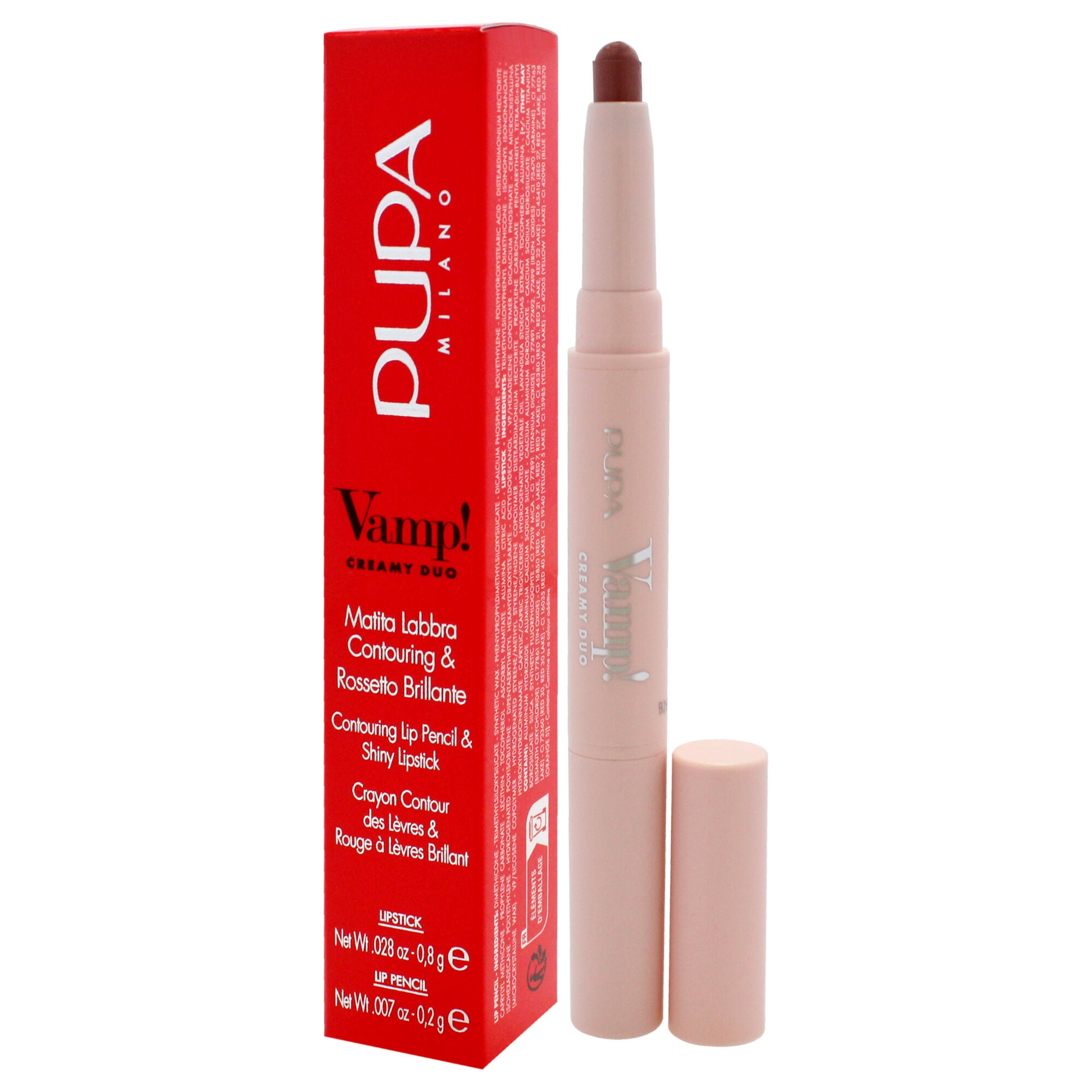 Vamp! Creamy Duo Contouring Lip Pencil and Shiny Lipstick - 005 Deep Nude by Pupa Milano for Women - 0.035 oz Makeup, See Description, alternate image number 3