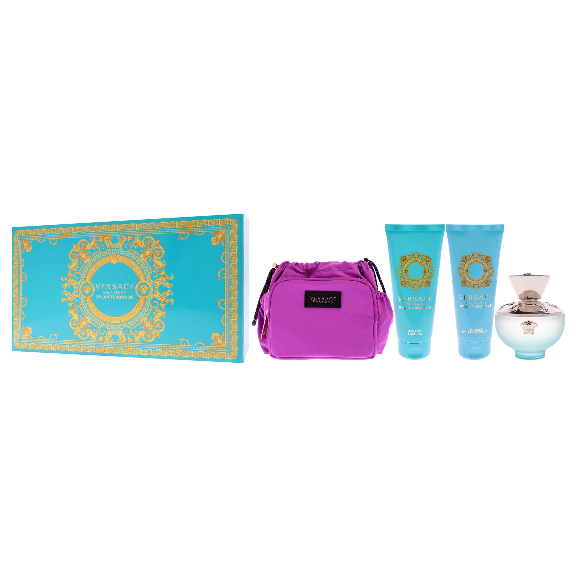 Dylan Turquoise Pour Femme by Versace for Women - 4 Pc Gift Set 3.4oz EDT Spray, 3.4oz Perfumed Body Gel, 3.4oz Perfumed Bath and Shower Gel, Pouch, See Description, alternate image number 3