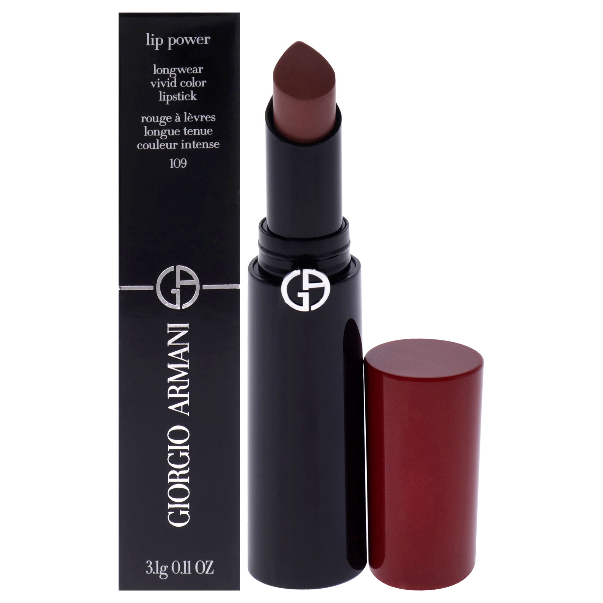 Lip Power Longwear Vivid Color Lipstick - 109 Intimate by Giorgio Armani for Women - 0.11 oz Lipstick, Red, hi-res image number 0