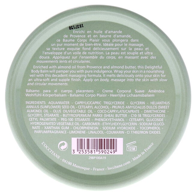 Almond Delightful Body Balm by LOccitane for Unisex - 3.4 oz Balm, See Description, alternate image number 1
