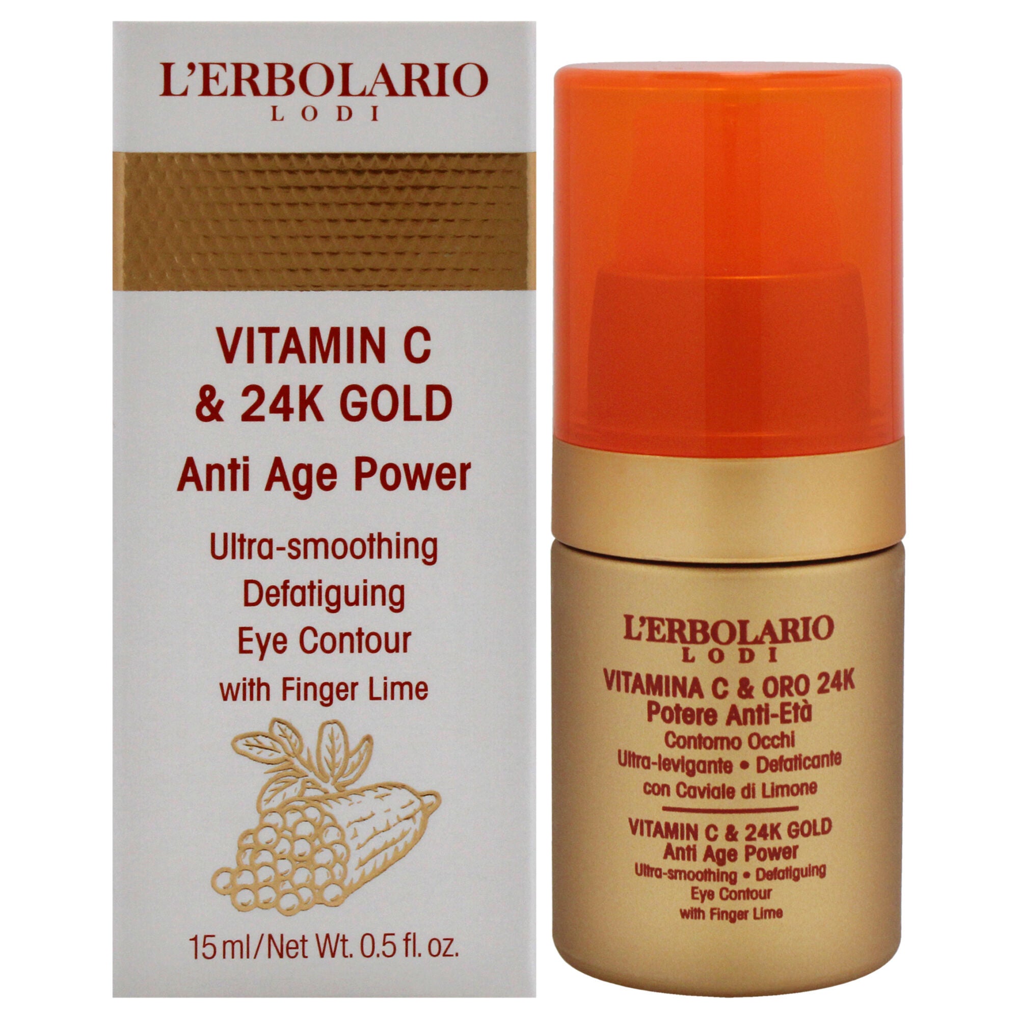 Vitamin C and 24K Gold Ultra Smoothing Defatiguing Eye Contour by LErbolario for Women - 0.5 oz Treatment, See Description, hi-res image number 0