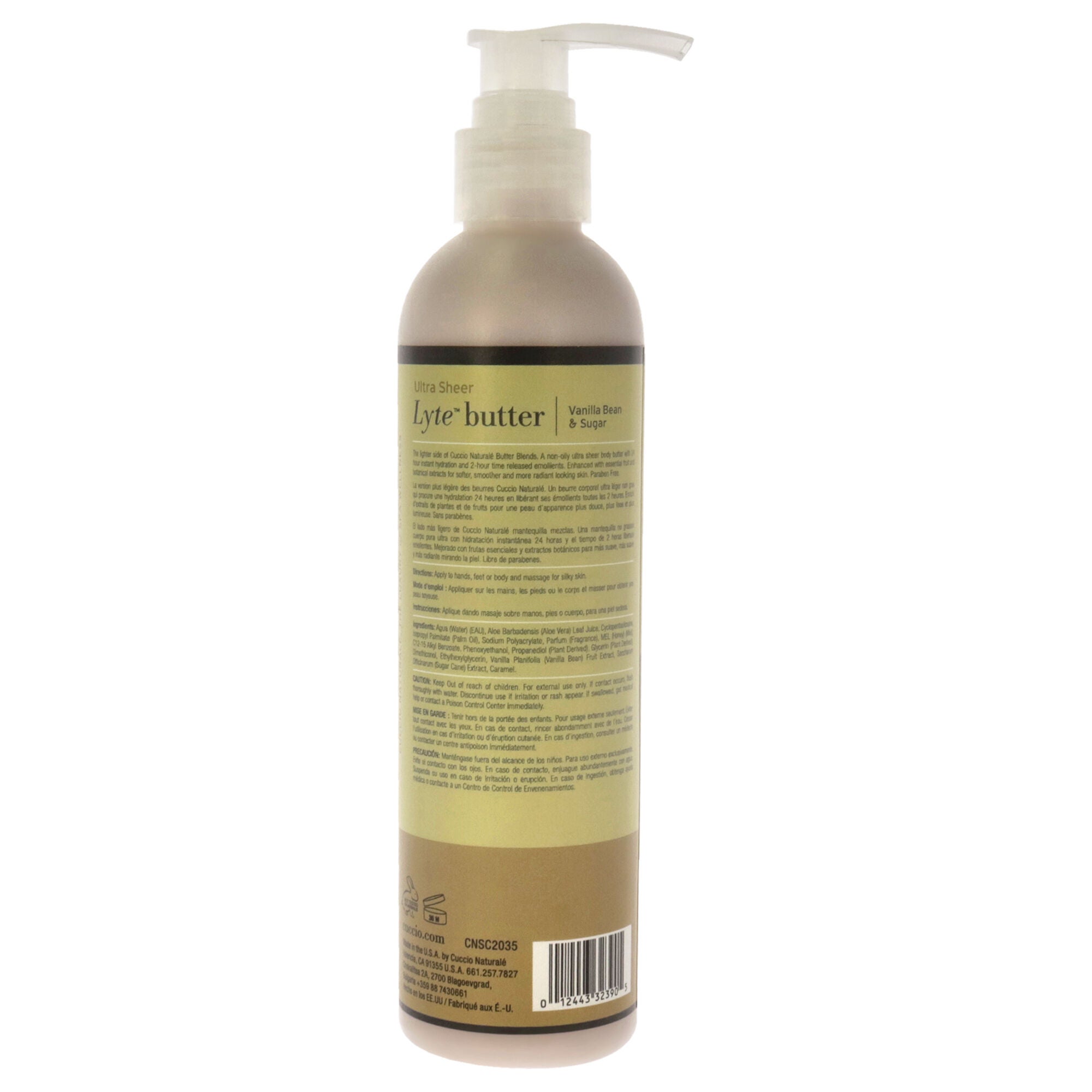 Lyte Ultra-Sheer Body Butter - Vanilla Bean and Sugar by Cuccio Naturale for Unisex - 8 oz Body Lotion, See Description, alternate image number 1