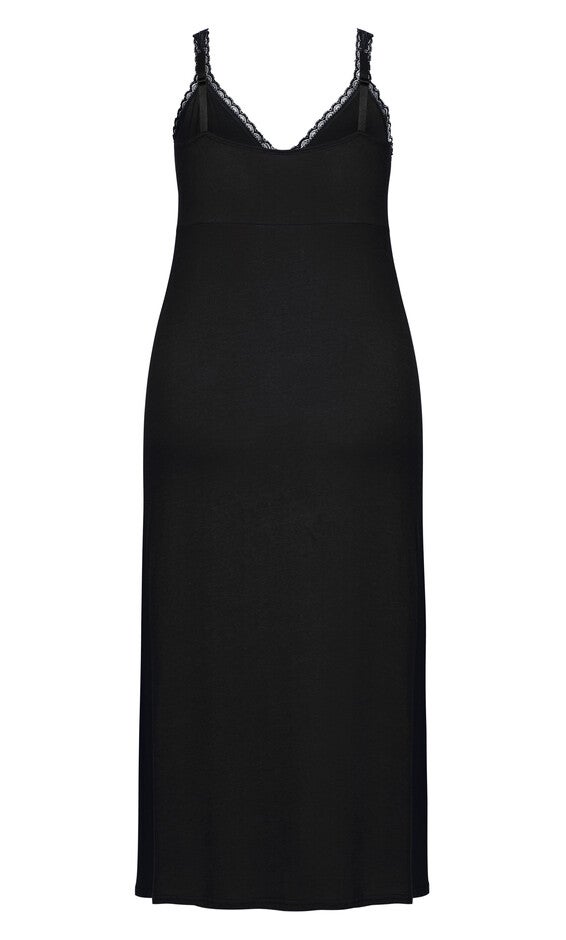 Lace Trim Maxi Sleep Dress - black, , alternate image number 3