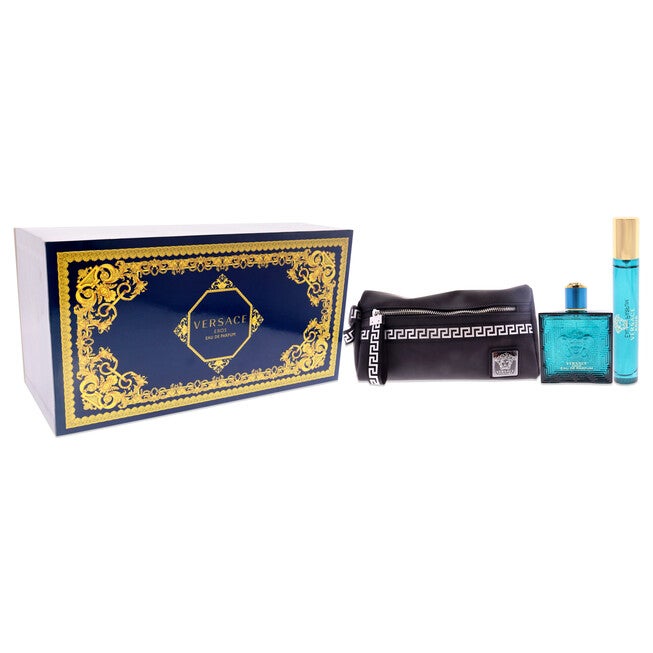 Versace Eros by Versace for Men - 3 Pc Gift Set - 3.4oz EDP Spray, 0.3oz EDP Spray, Pouch, See Description, alternate image number null