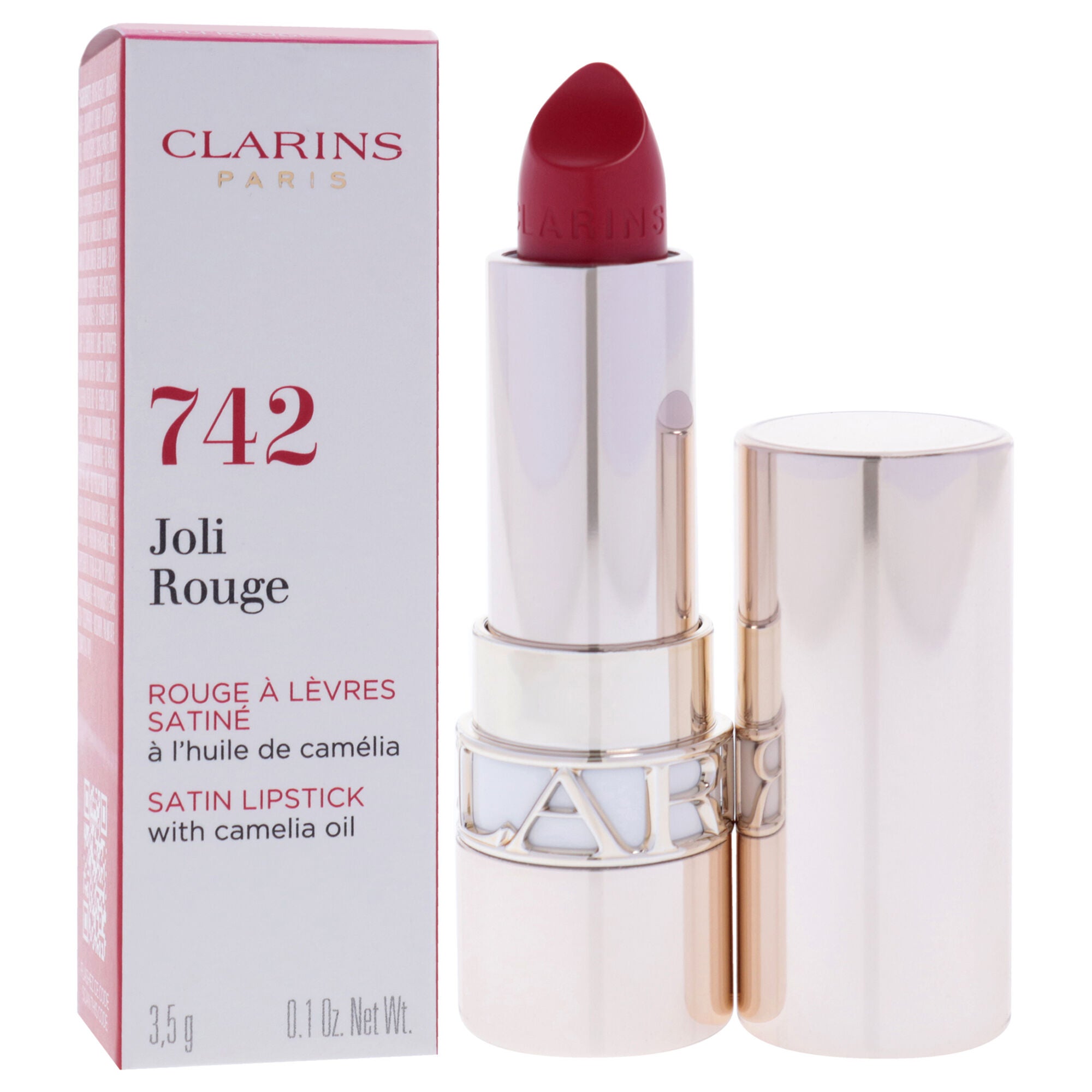 Joli Rouge Satin Lipstick - 742 Joli Rouge by Clarins for Women - 0.1 oz Lipstick, Red, alternate image number 1