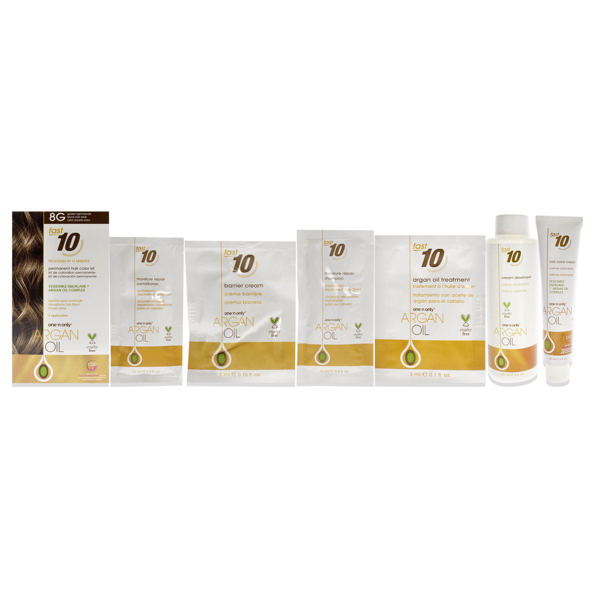 Argan Oil Fast 10 Permanent Hair Color Kit - 8G Golden Light Blonde by One n Only for Unisex - 1 Pc Hair Color, See Description, hi-res image number 0
