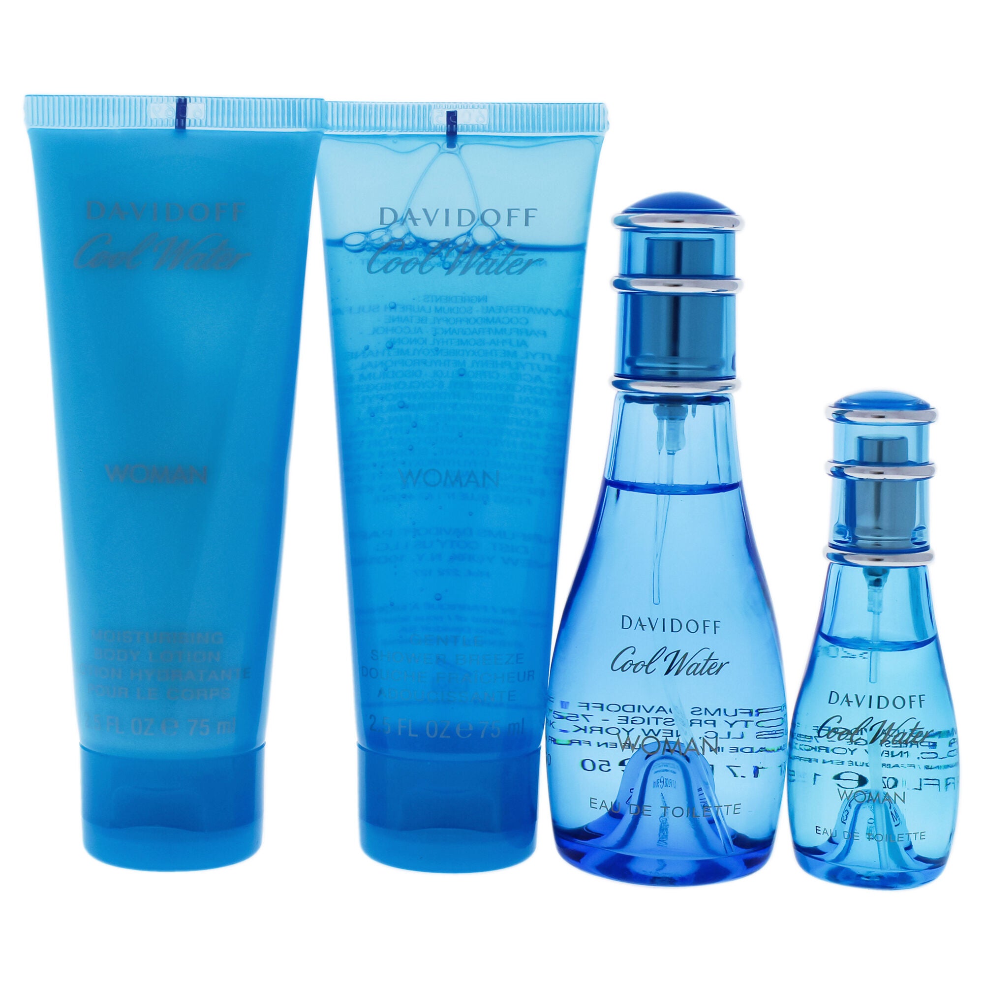 Cool Water by Davidoff for Women - 4 Pc Gift Set 1.7oz EDT Spray, 2.5oz Gentle Shower Breeze, 2.5oz Moisturizing Body Lotion, 0.5oz EDT Spray, See Description, alternate image number 1
