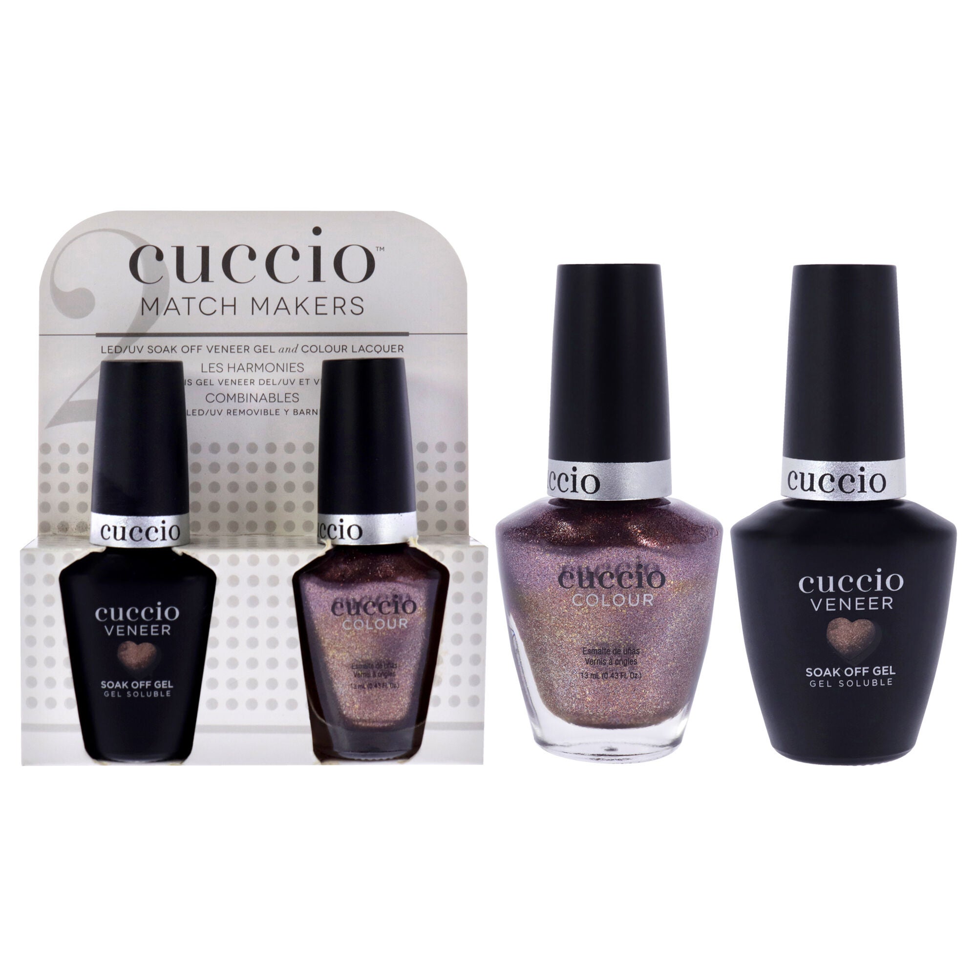 Match Makers Set - Coffe Tea or Me by Cuccio Colour for Women - 2 Pc 0.44oz Veneer Soak Of Gel Nail Polish, 0.43oz Colour Nail Polish, See Description, hi-res image number 0