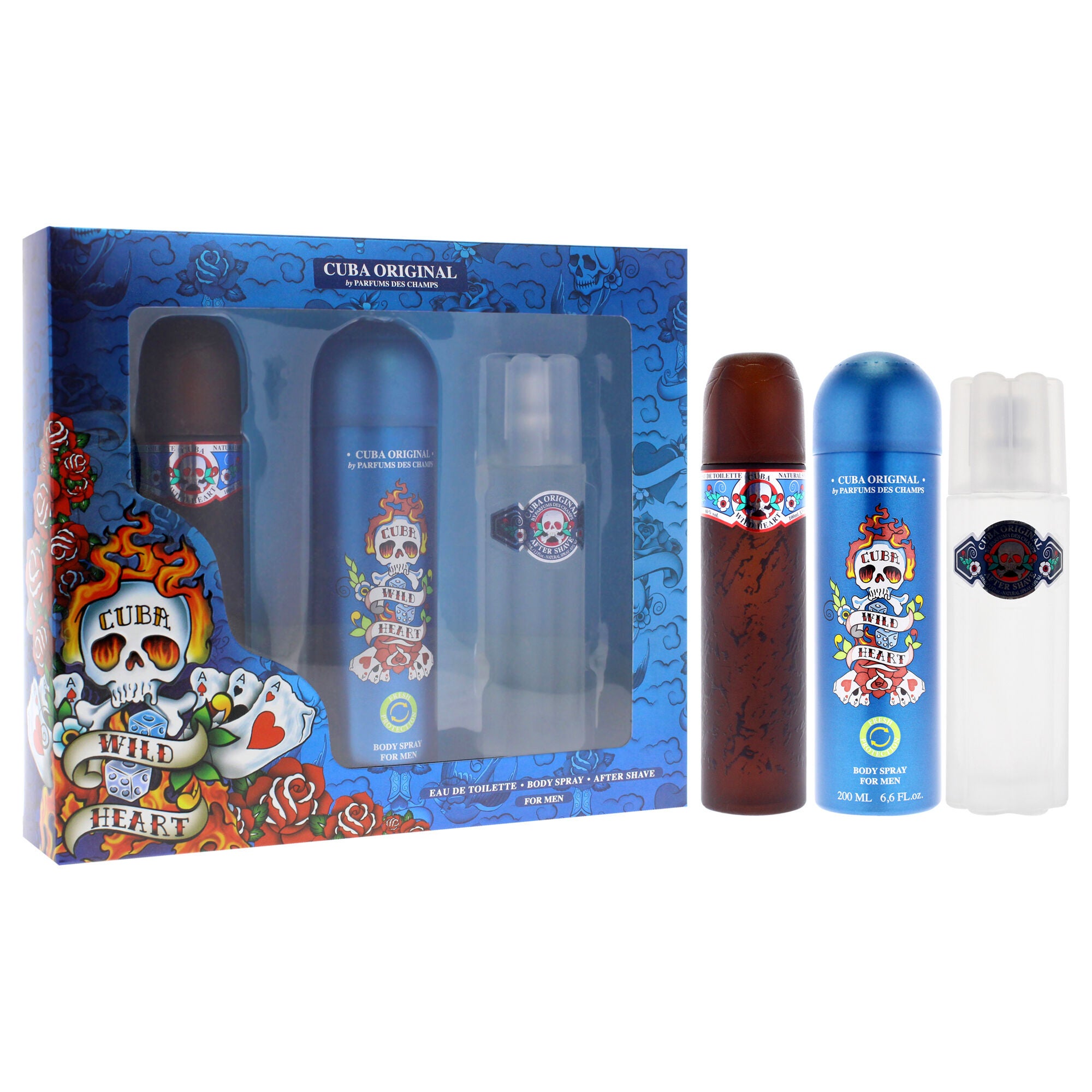 Cuba Wild Heart by Cuba for Men - 3 Pc Gift Set 3.4oz EDT Spray, 3.3oz After Shave, 6.7oz Body Spray, See Description, alternate image number 1