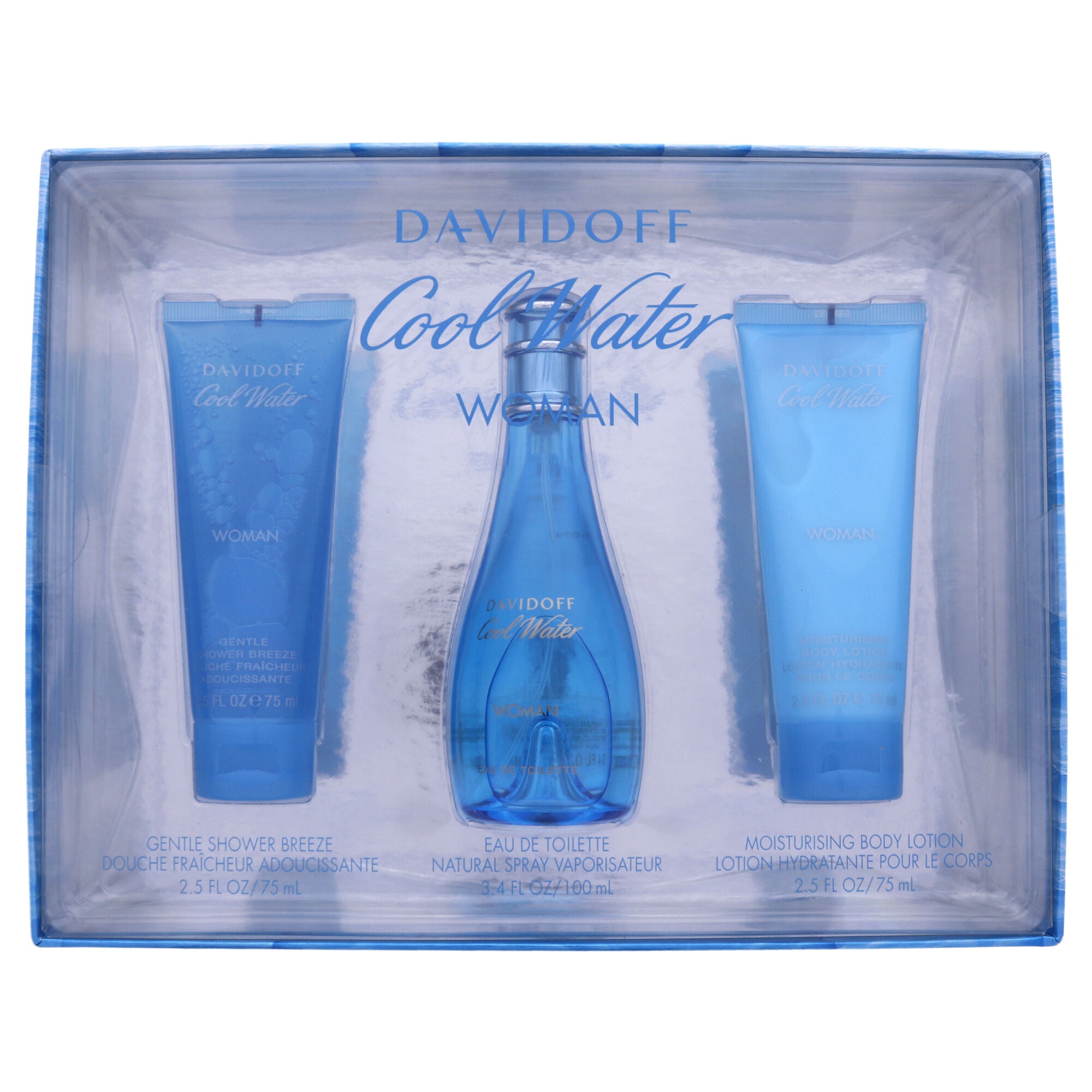 Cool Water by Davidoff for Women - 3 Pc Gift Set 3.3oz EDT Spray, 2.5oz Shower Gel, 2.5oz Body Lotion, See Description, hi-res image number 0