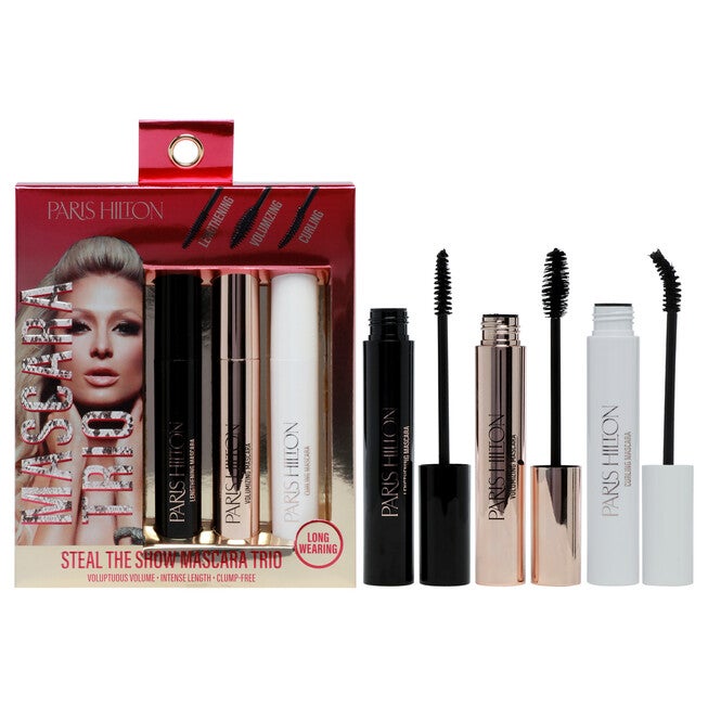 Steal The Show Mascara Trio by Paris Hilton Cosmetics for Women - 3 Pc 0.27oz Lengthening Mascara, 0.27oz Volumizing Mascara, 0.27oz Curling Mascara, See Description, hi-res image number 0