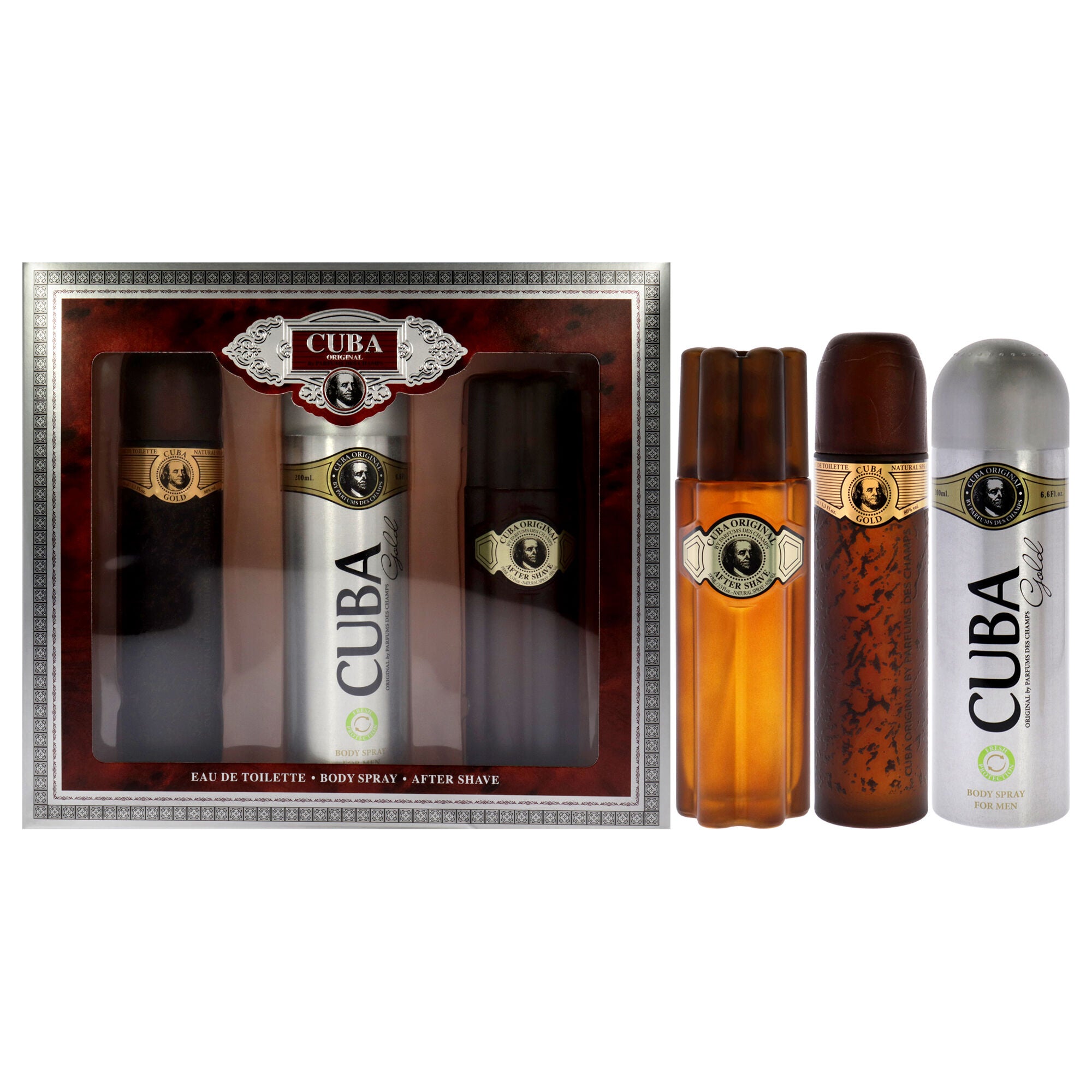 Cuba Gold by Cuba for Men - 3 Pc Gift Set 3.3oz EDT Spray, 6.6oz Deodorant Spray, 3.3oz After Shave, See Description, hi-res image number 0