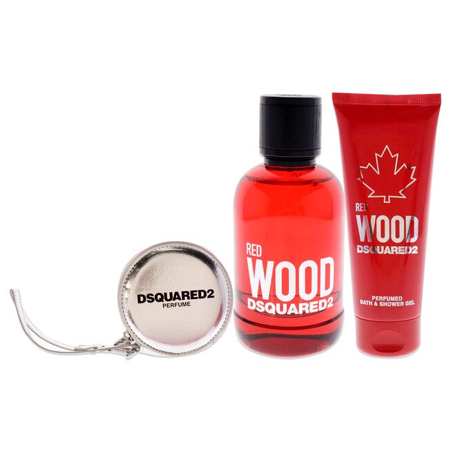 Red Wood by Dsquared2 for Women - 3 Pc Gift Set 3.4oz EDT Spray, 3.4oz Perfumed Bath and Shower Gel, Silver Round Purse, Clear, alternate image number 3