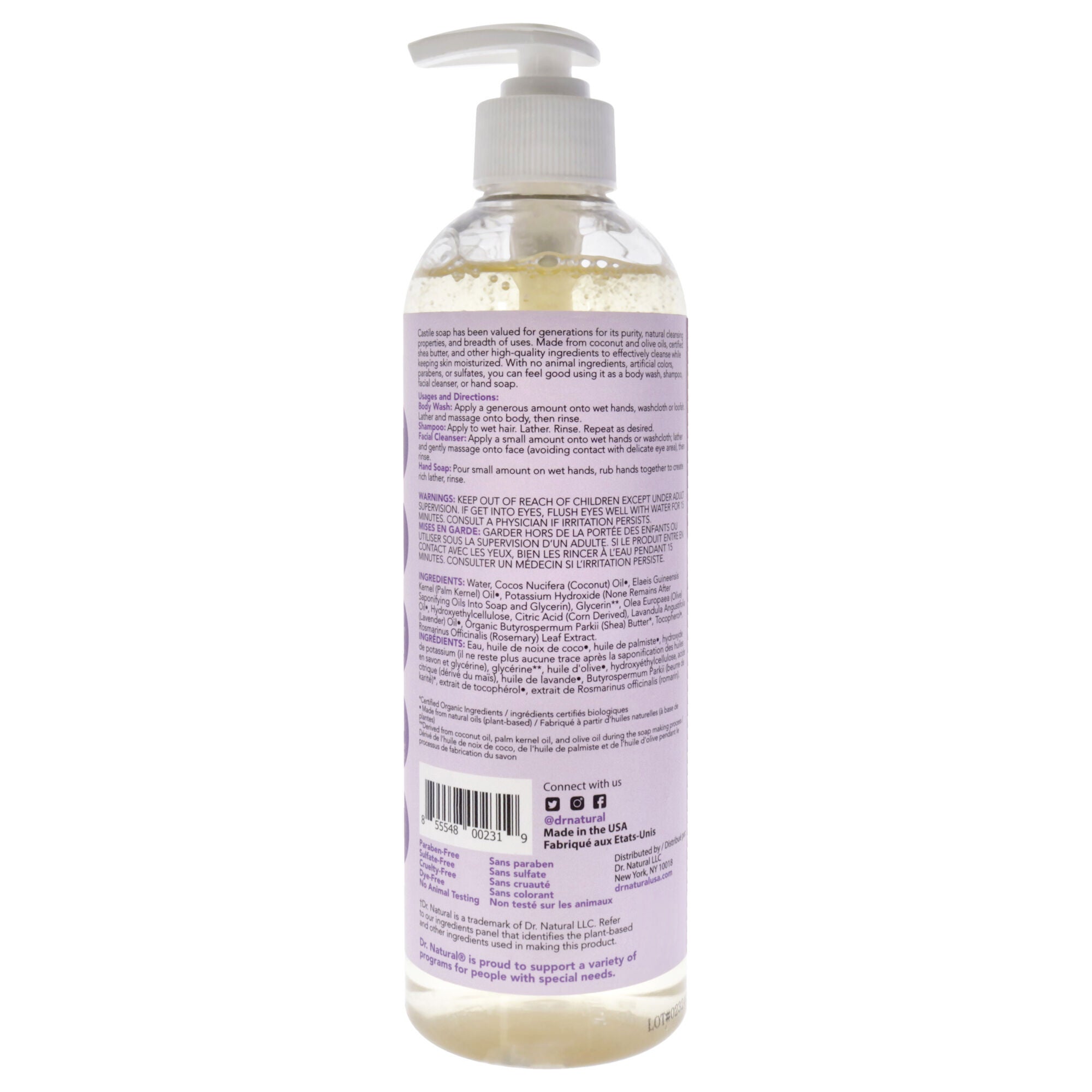 Castile Liquid Soap - Lavender by Dr. Natural for Unisex - 16 oz Soap, See Description, alternate image number 1