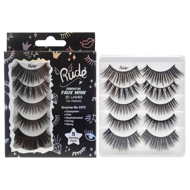Essential Faux Mink 3D Lashes - Surprise Me by Rude Cosmetics for Women - 5 Pair Eyelashes, See Description, hi-res image number 0