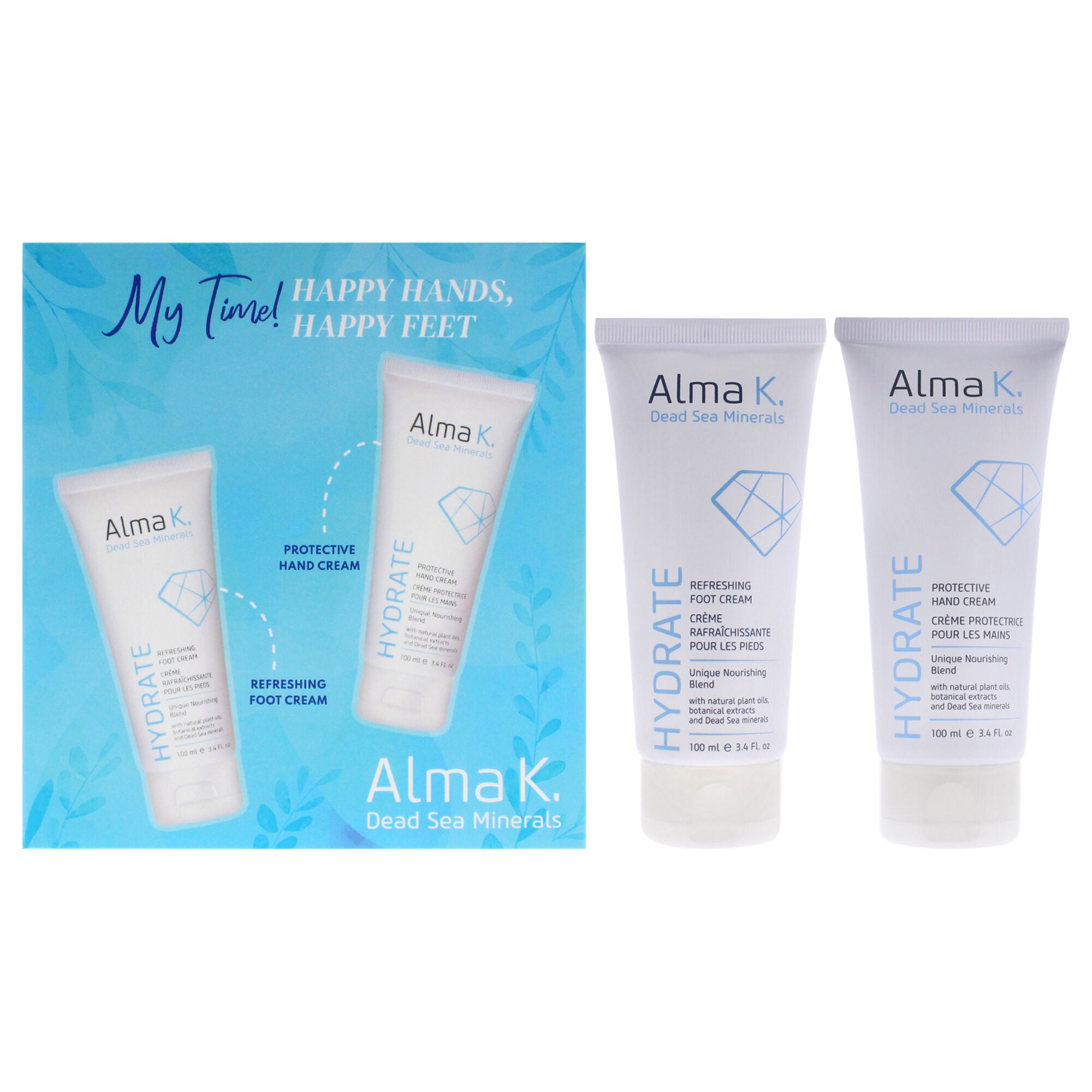 Happy Hands Happy Feet Set by Alma K for Women - 2 Pc 3.4oz Protective Hand Cream, 3.4oz Refreshing Foot Cream, See Description, hi-res image number 0