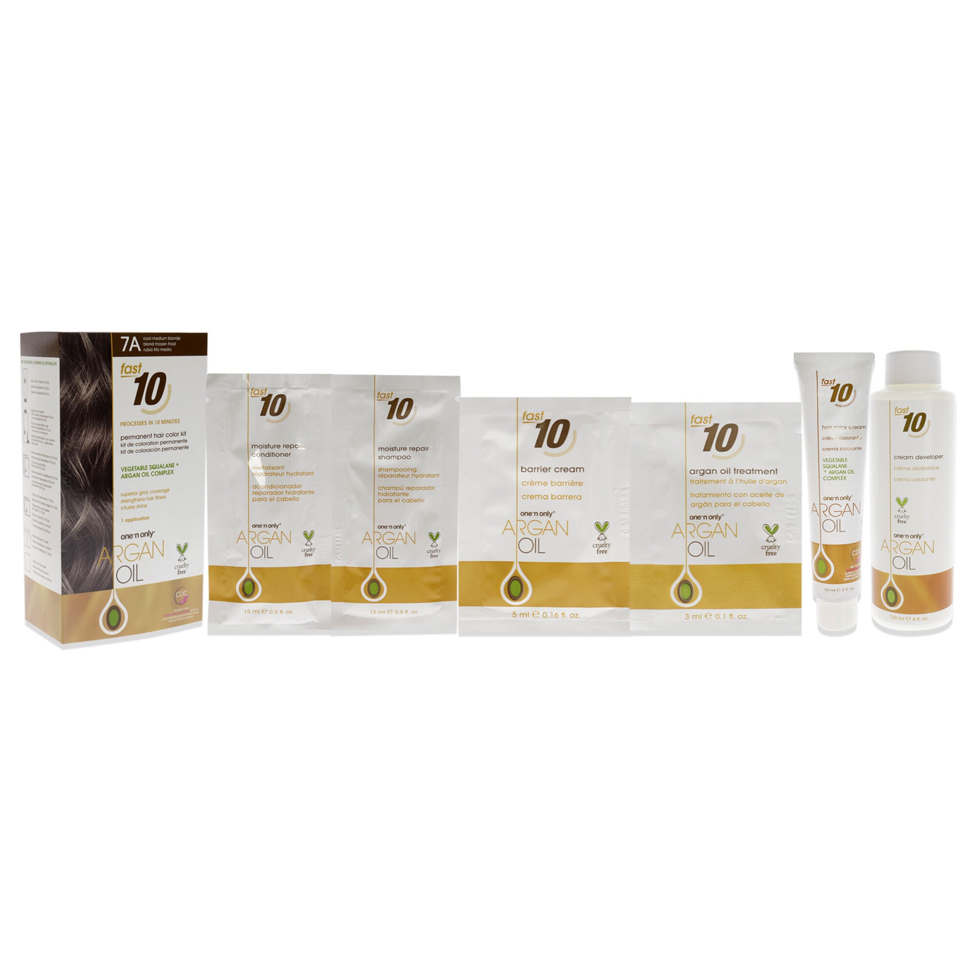 Argan Oil Fast 10 Permanent Hair Color Kit - 7A Cool Medium Blonde by One n Only for Unisex - 1 Pc Hair Color, See Description, alternate image number 2