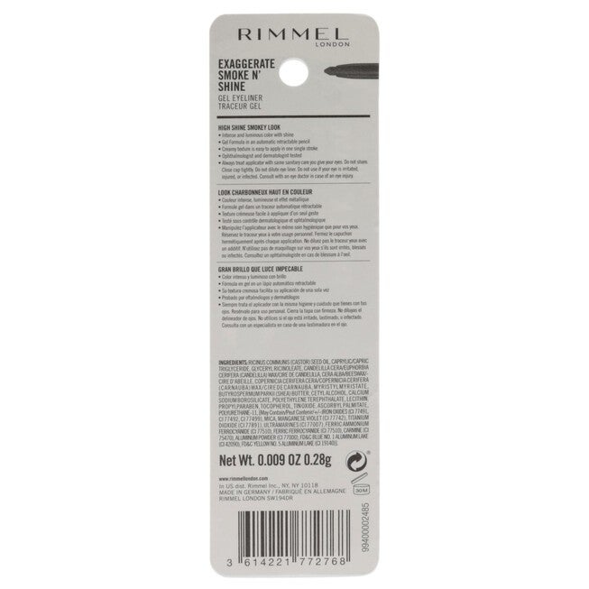 Exaggerate Smoke N Shine Eyeliner Gel - 004 Blue Steel by Rimmel London for Women - 0.009 oz Eyeliner, NA, alternate image number null