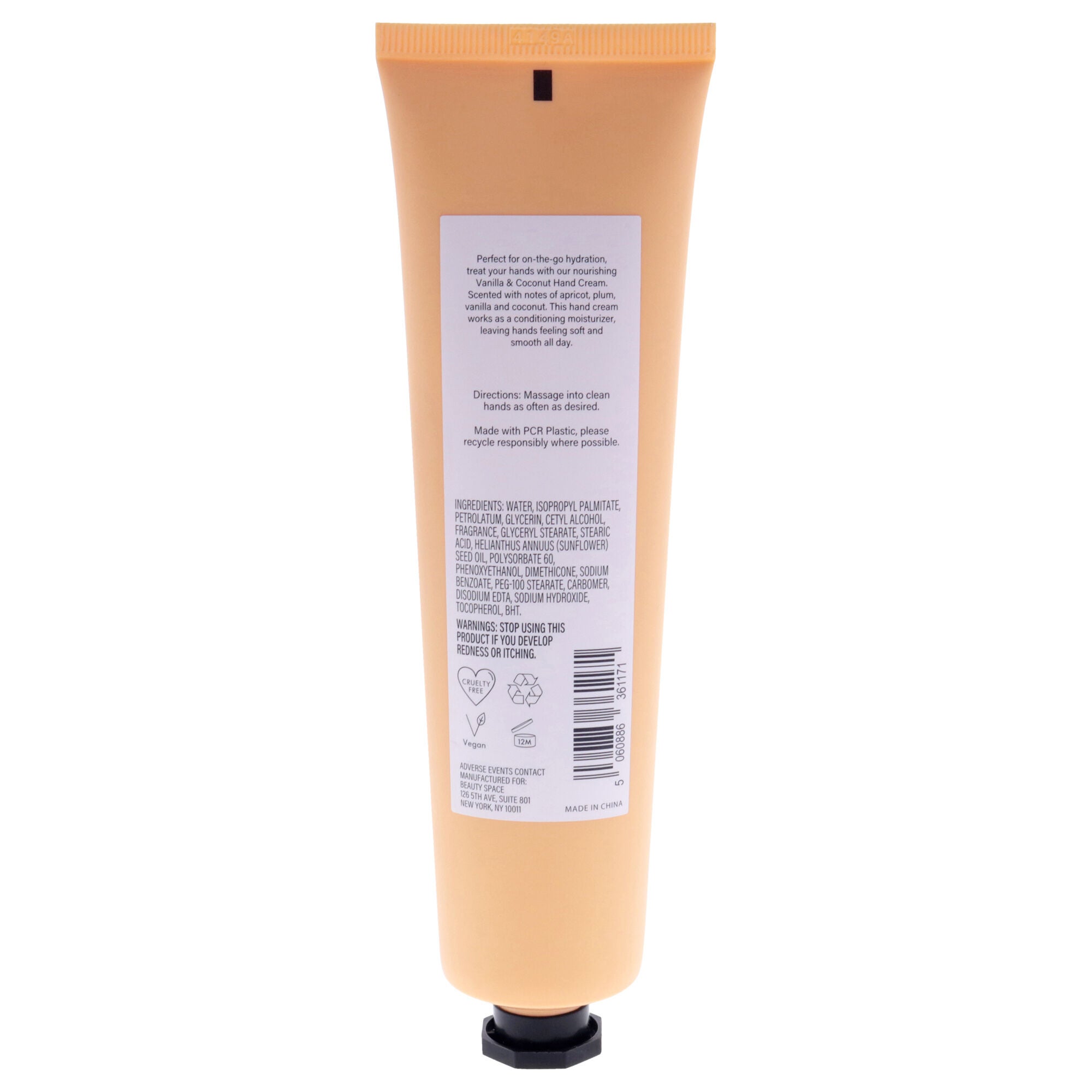 Beauty Space Hand Cream - Vanilla and Coconut by BeautySpace for Unisex - 3.38 oz Cream, See Description, alternate image number 2
