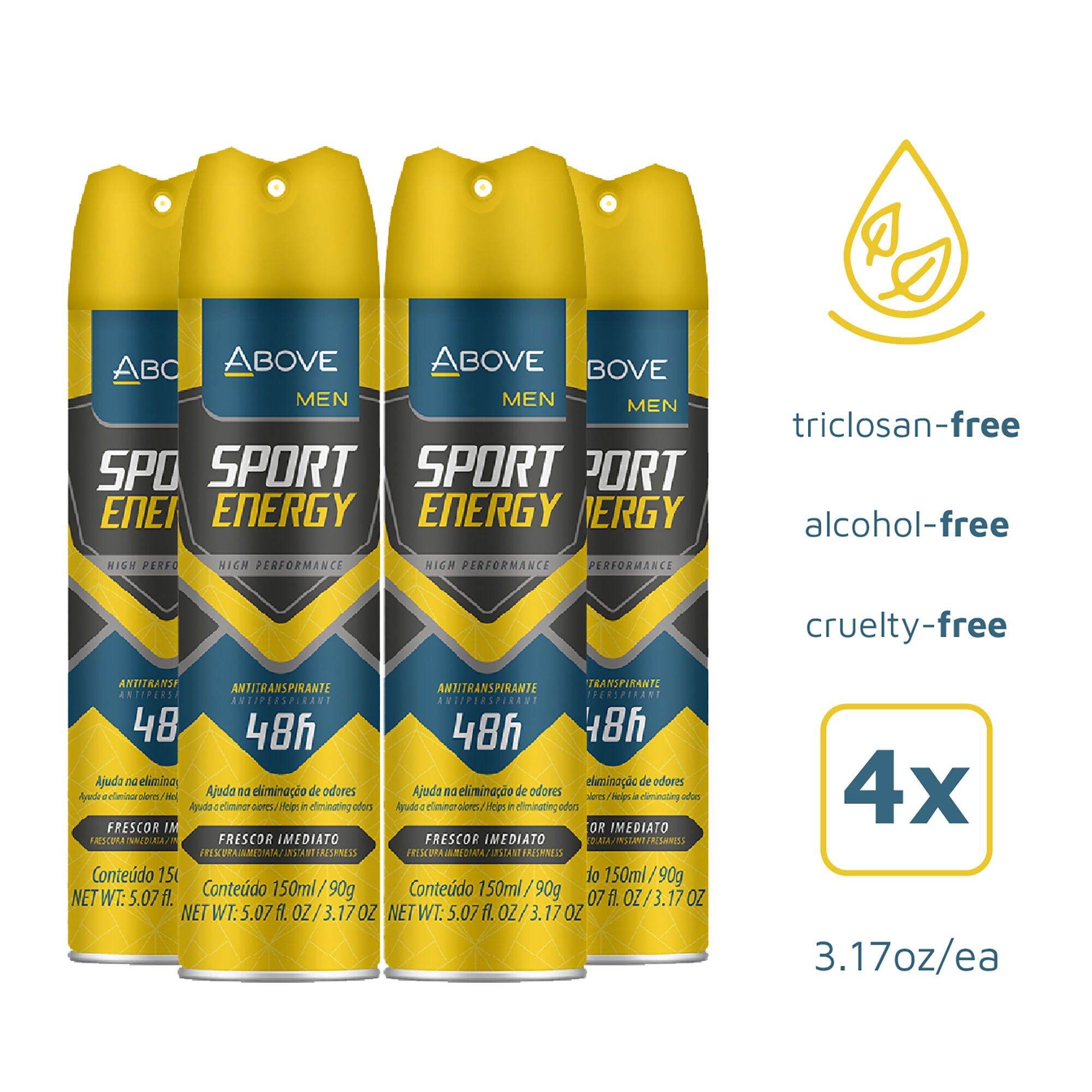 48 Hours Sport Energy Antiperspirant Deodorant by Above for Men - 3.17 oz Deodorant Spray - Pack of 4, See Description, alternate image number 1