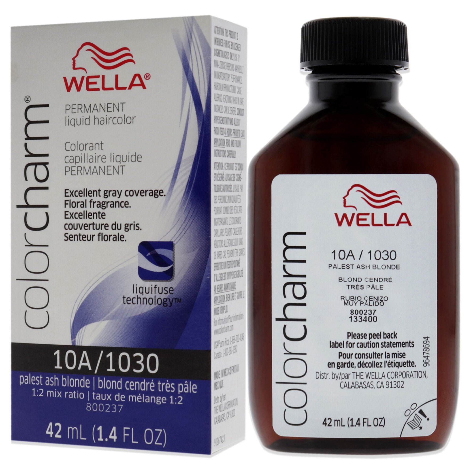 Color Charm Permanent Liquid Hair Color - 1030 10A Palest Ash Blonde by Wella for Unisex - 1.42 oz Hair Color, See Description, alternate image number 3